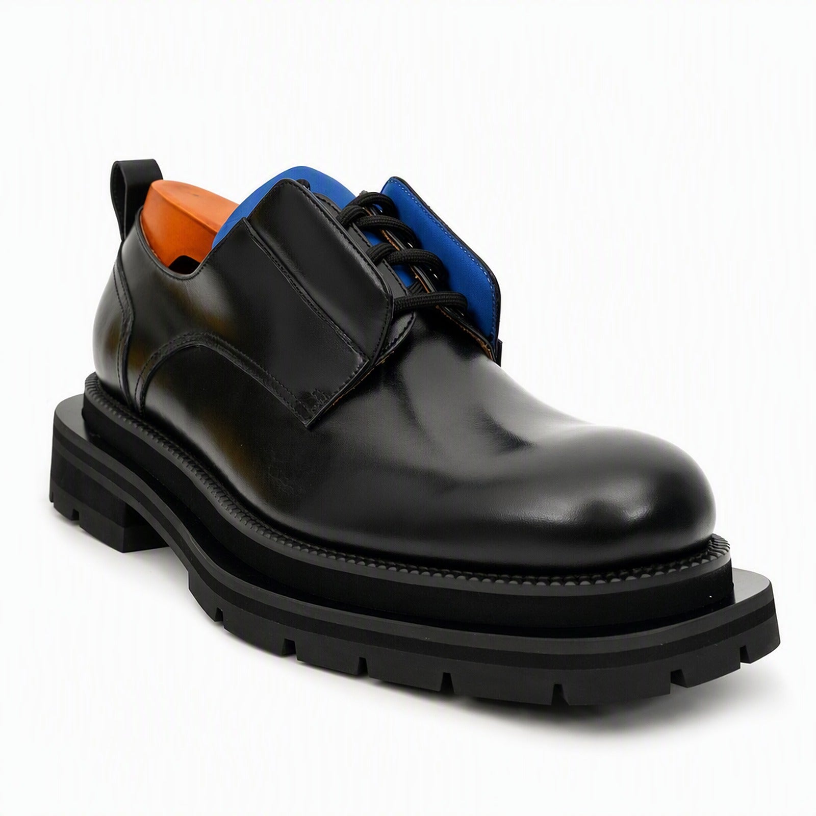 Black Blue Lug Sole Derby Shoes