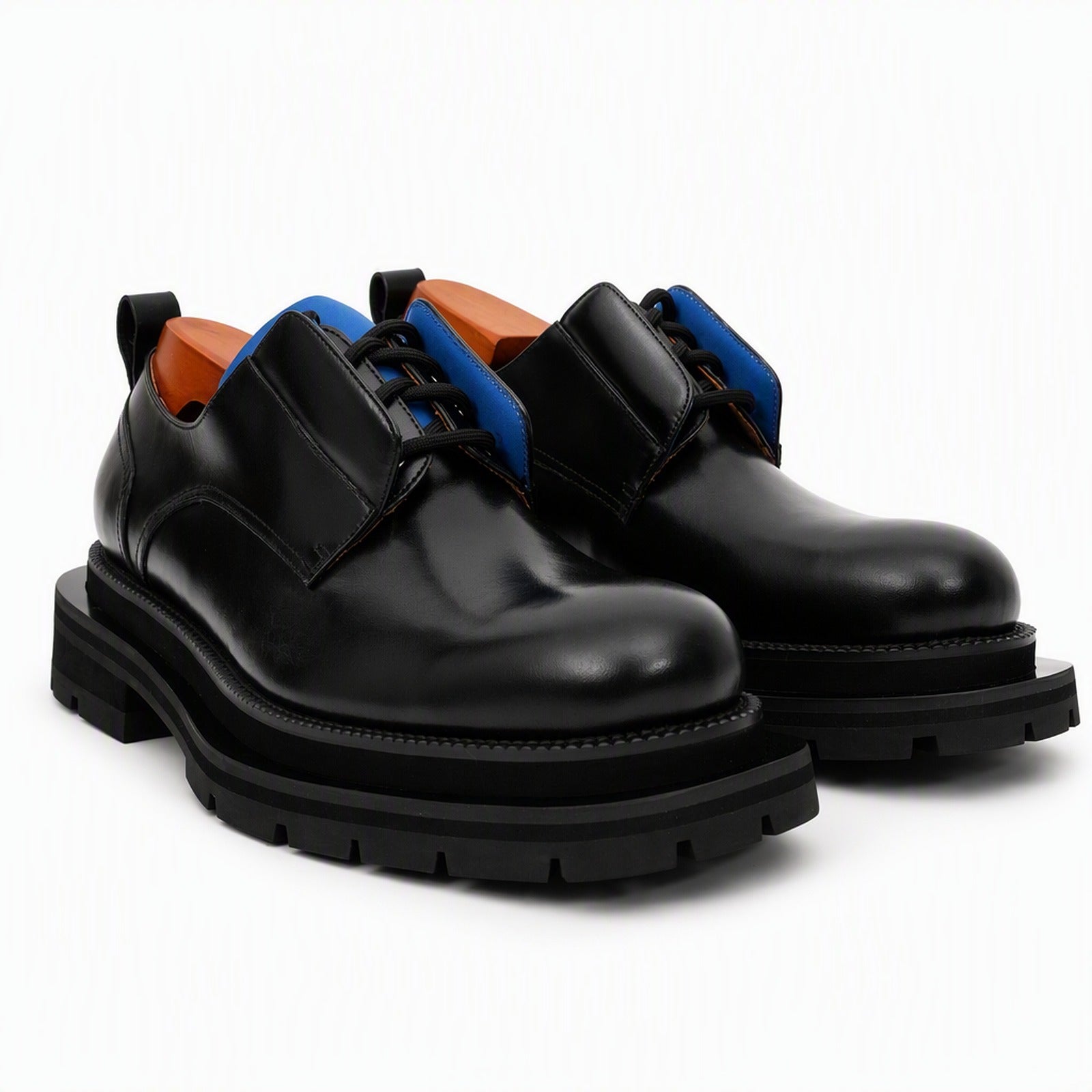 Black Blue Lug Sole Derby Shoes