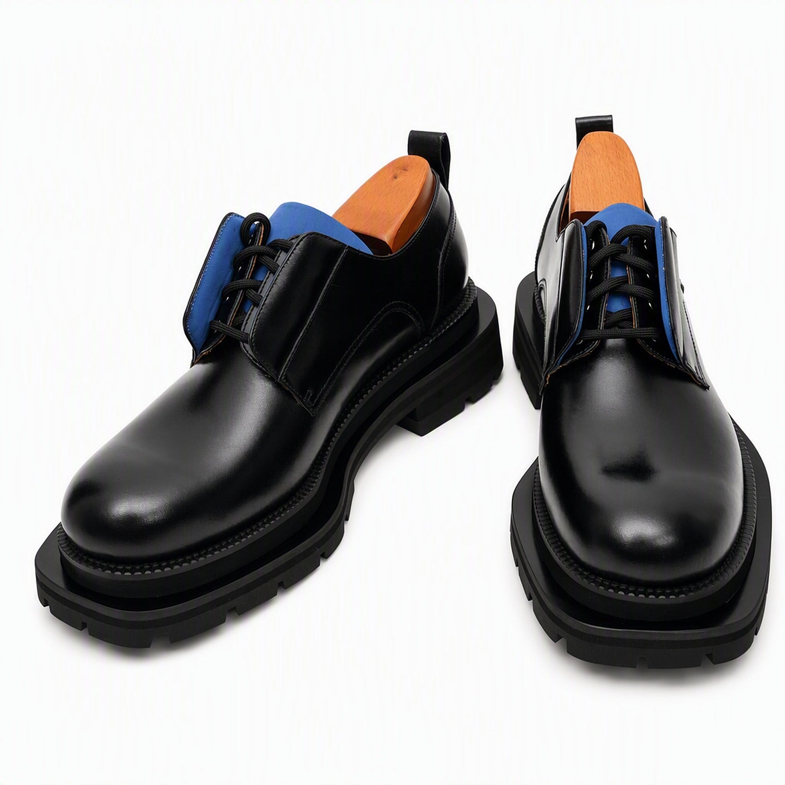 Black Blue Lug Sole Derby Shoes