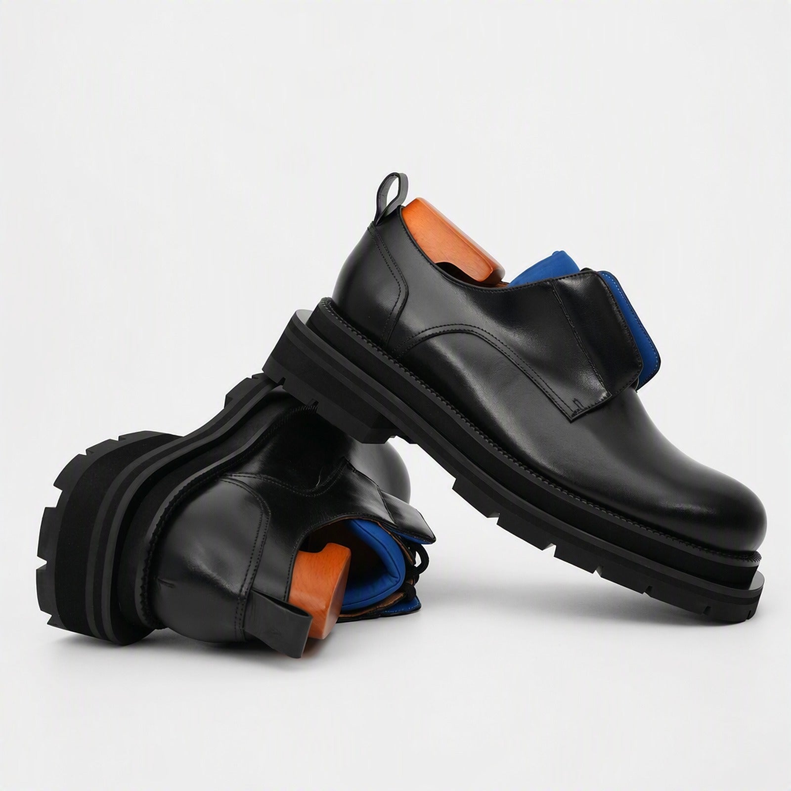 Zapatos derby de cuero negro con plataforma
