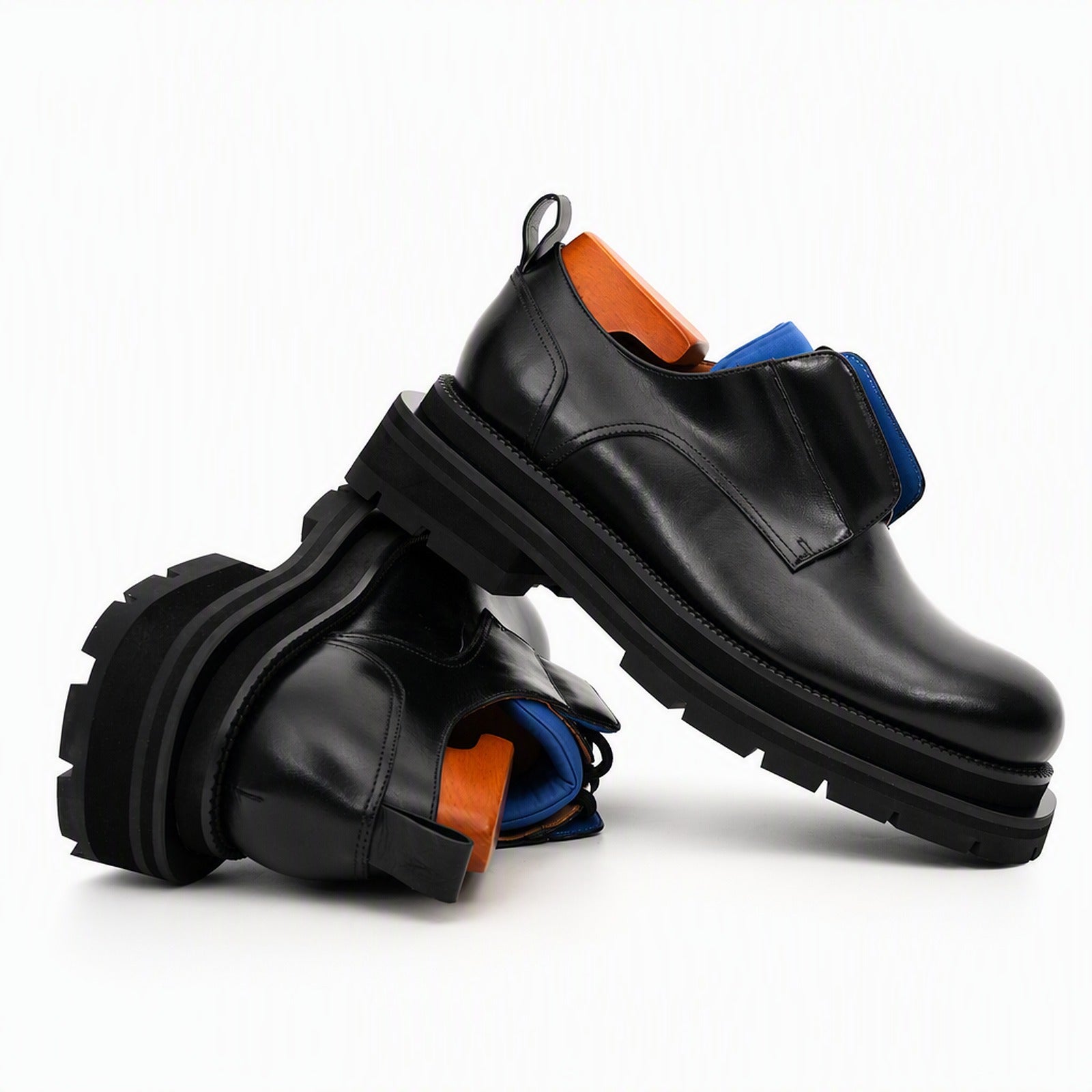 Black Blue Lug Sole Derby Shoes