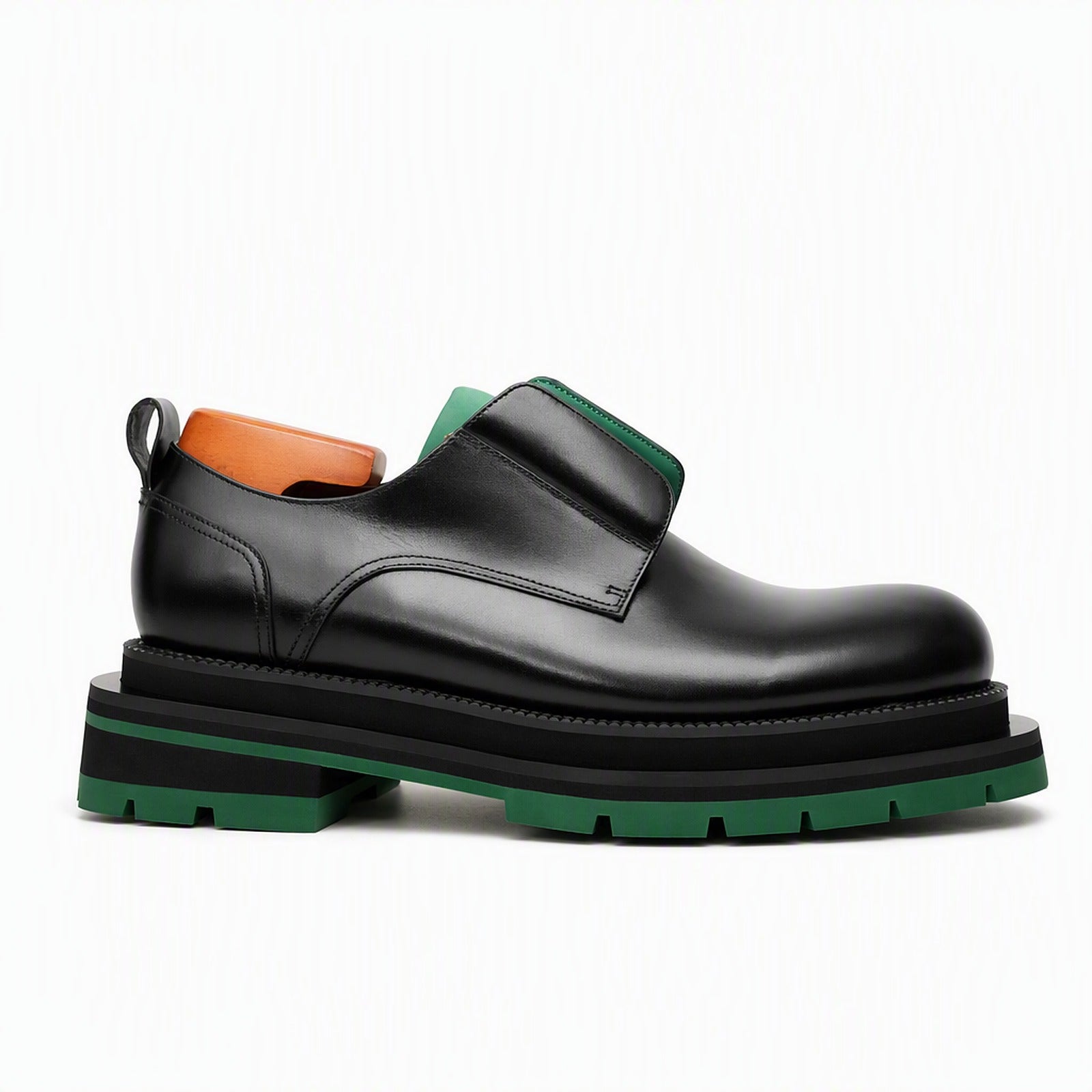 Black Green Lug Sole Derby Shoes
