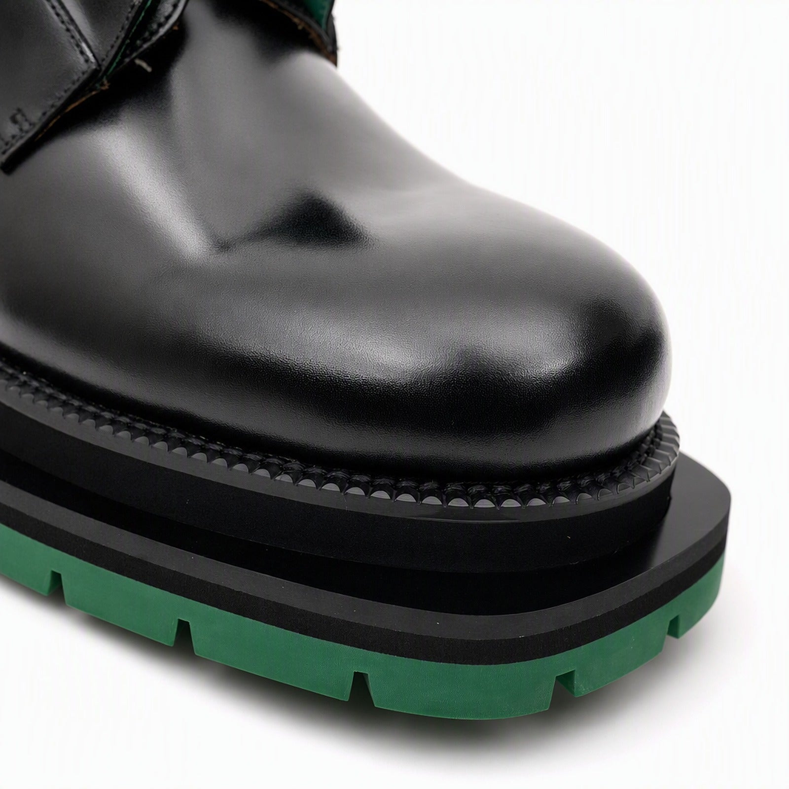 Black Green Lug Sole Derby Shoes