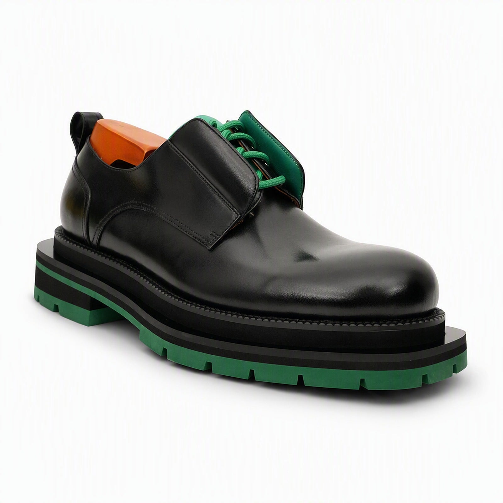 Black Green Lug Sole Derby Shoes