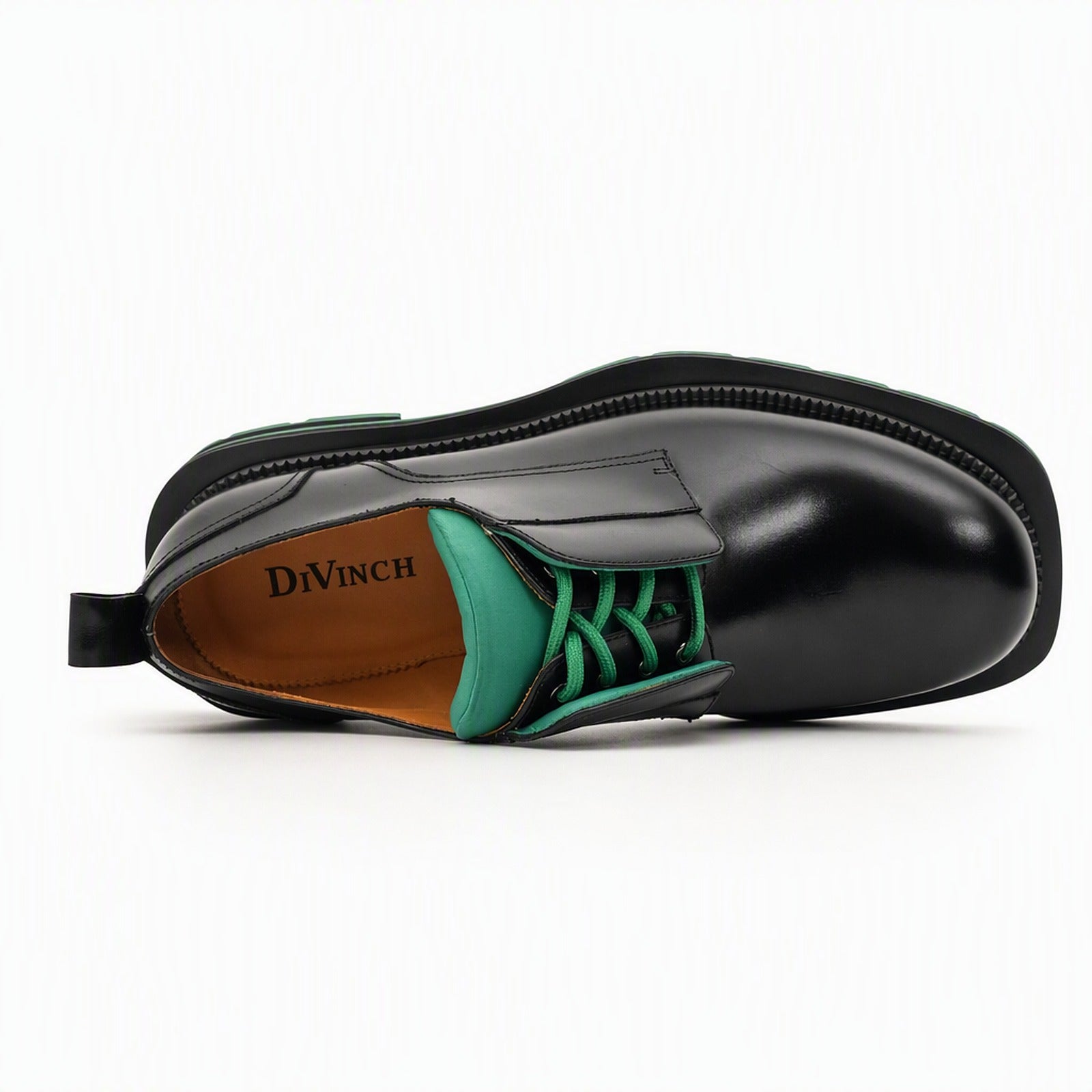 Black Green Lug Sole Derby Shoes