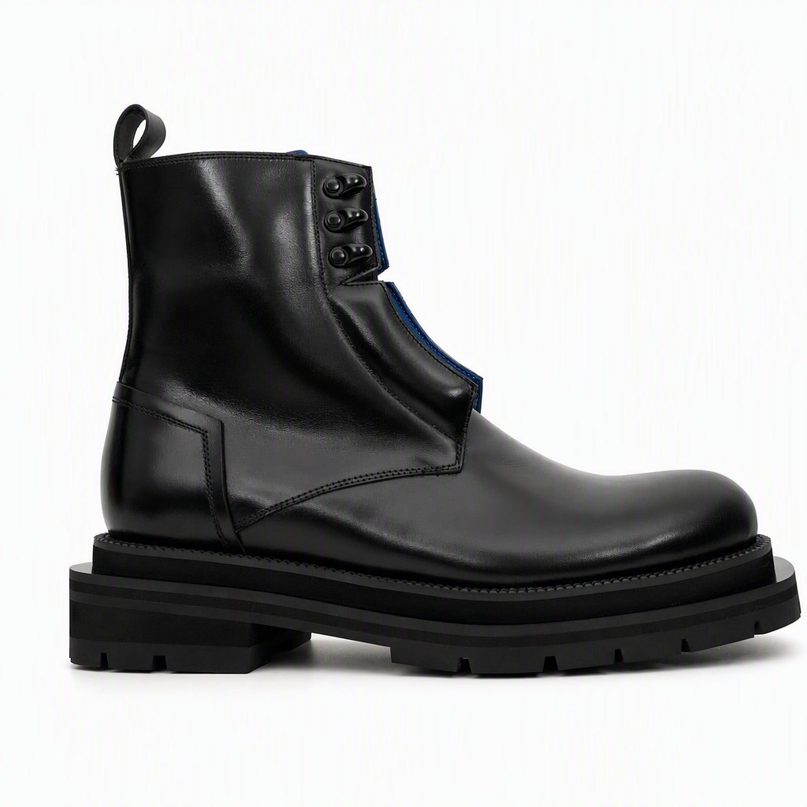 Black Blue Lug Sole Leather Boots