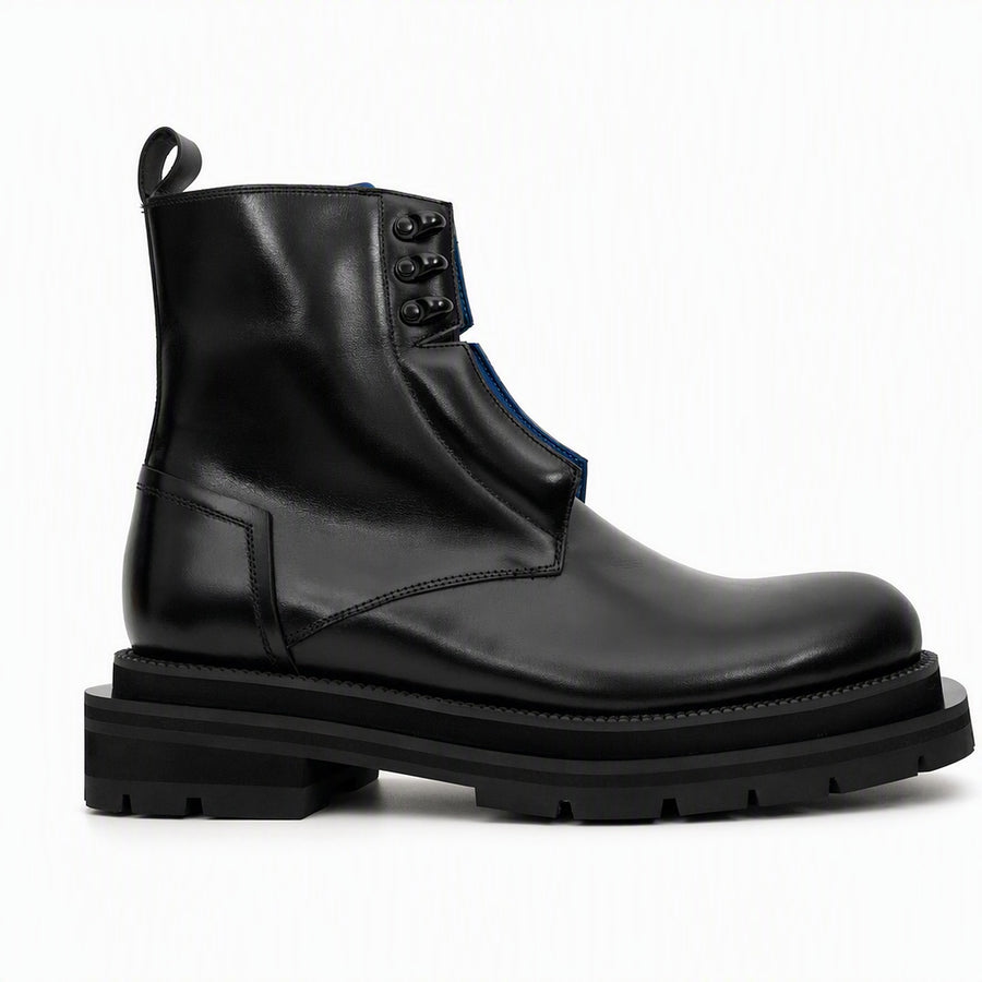 Black Blue Lug Sole Leather Boots