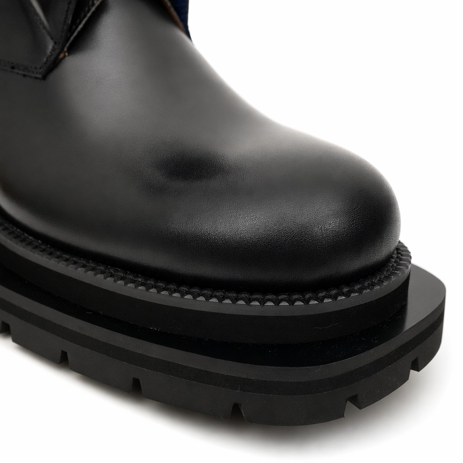 Black Blue Lug Sole Leather Boots
