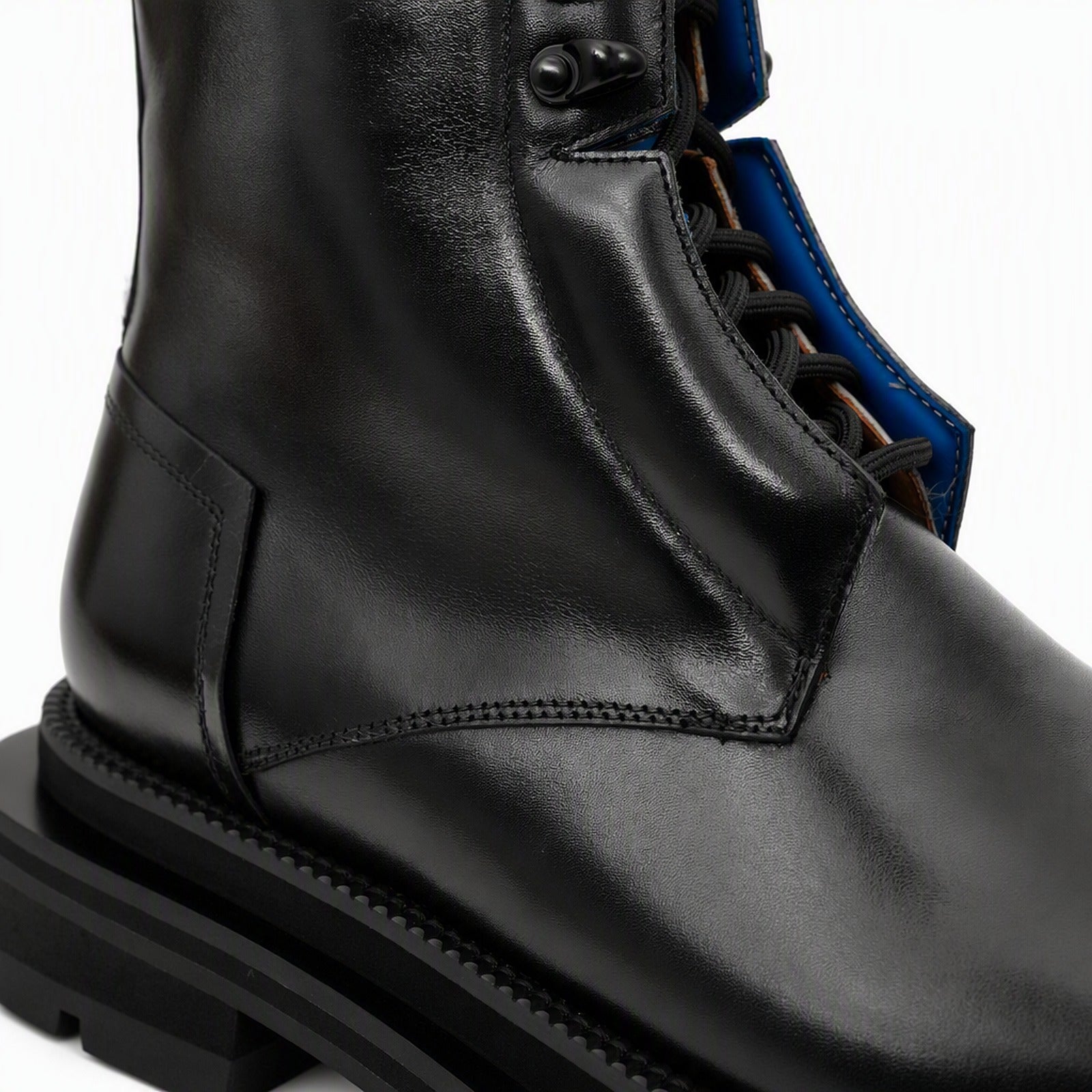 Black Blue Lug Sole Leather Boots