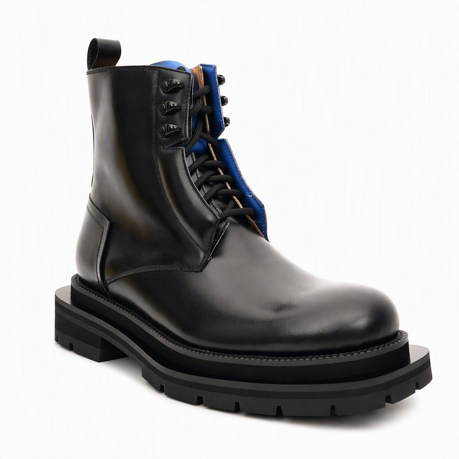 Black Blue Lug Sole Leather Boots
