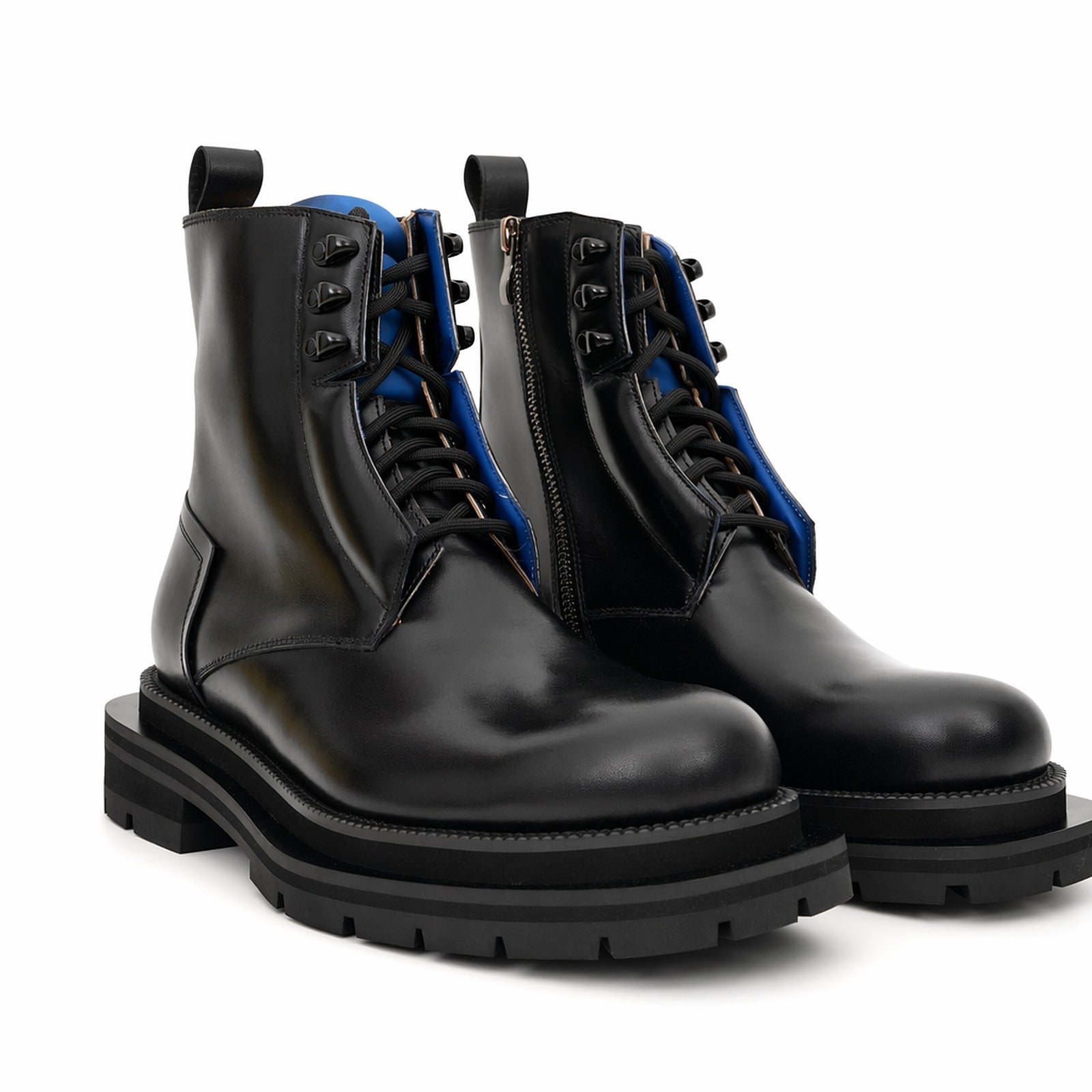 Black Blue Lug Sole Leather Boots