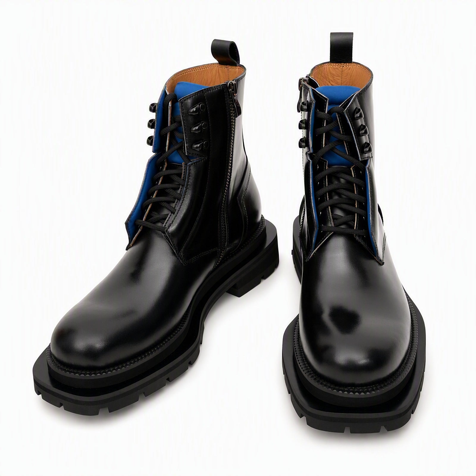 Black Blue Lug Sole Leather Boots