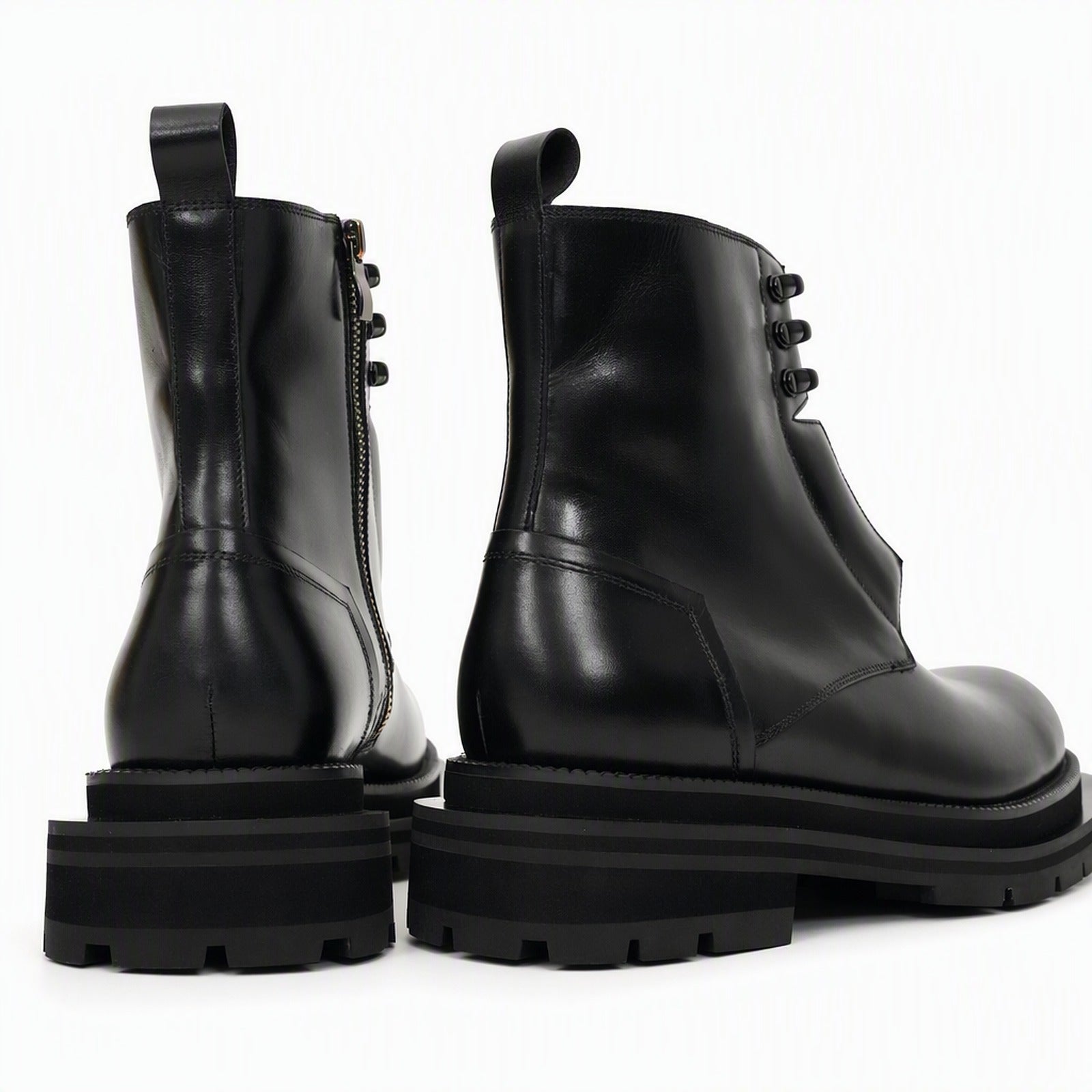 Black Blue Lug Sole Leather Boots