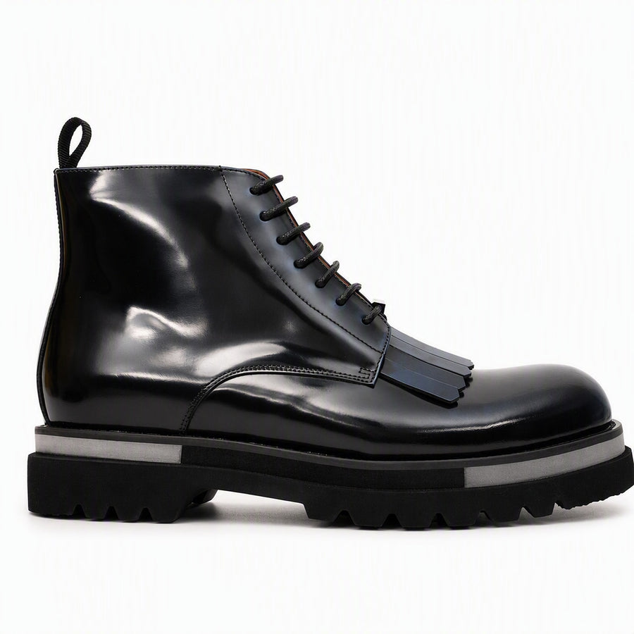 Black Patent Leather Lace-Up Boots