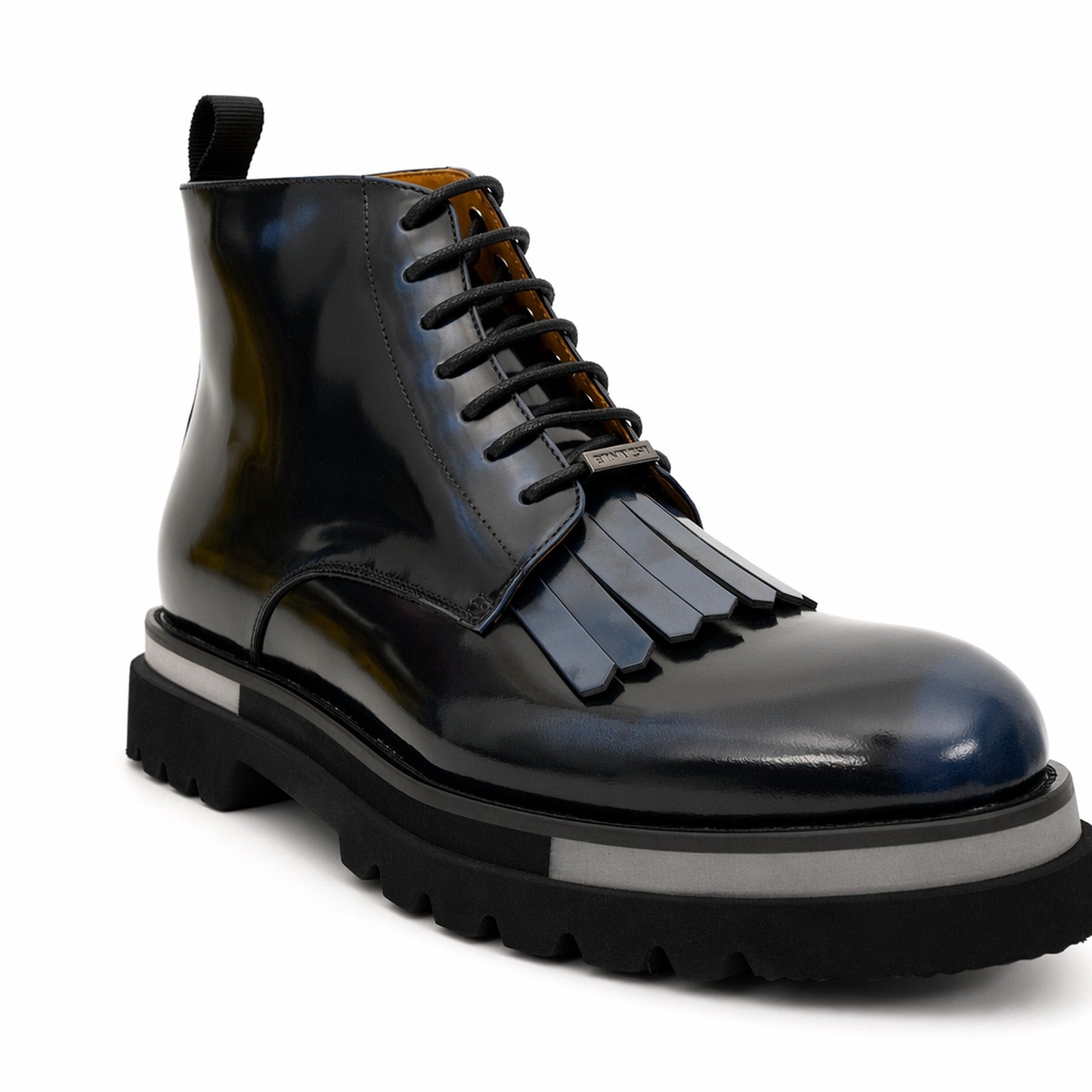 Black Patent Leather Lace-Up Boots