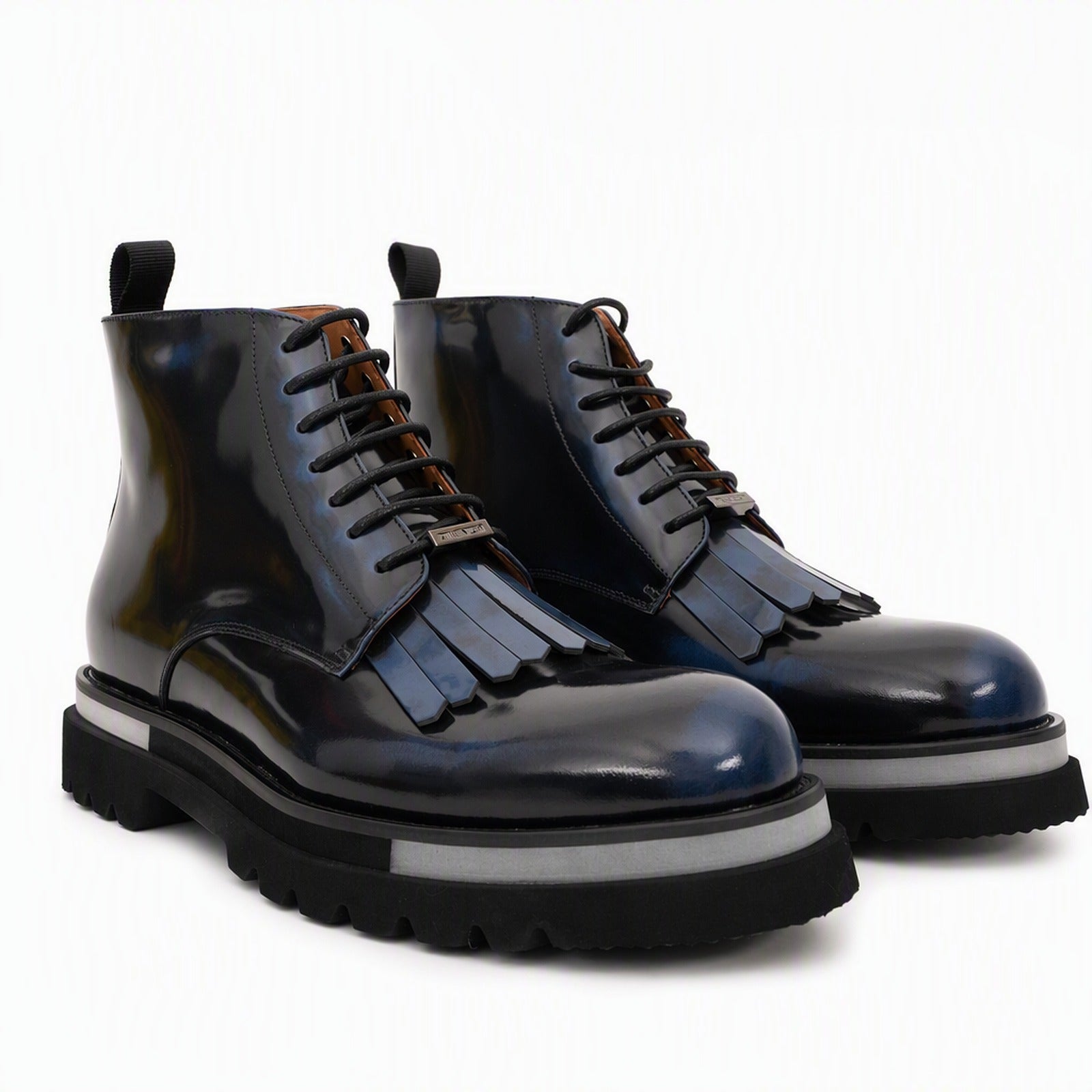 Black Patent Leather Lace-Up Boots