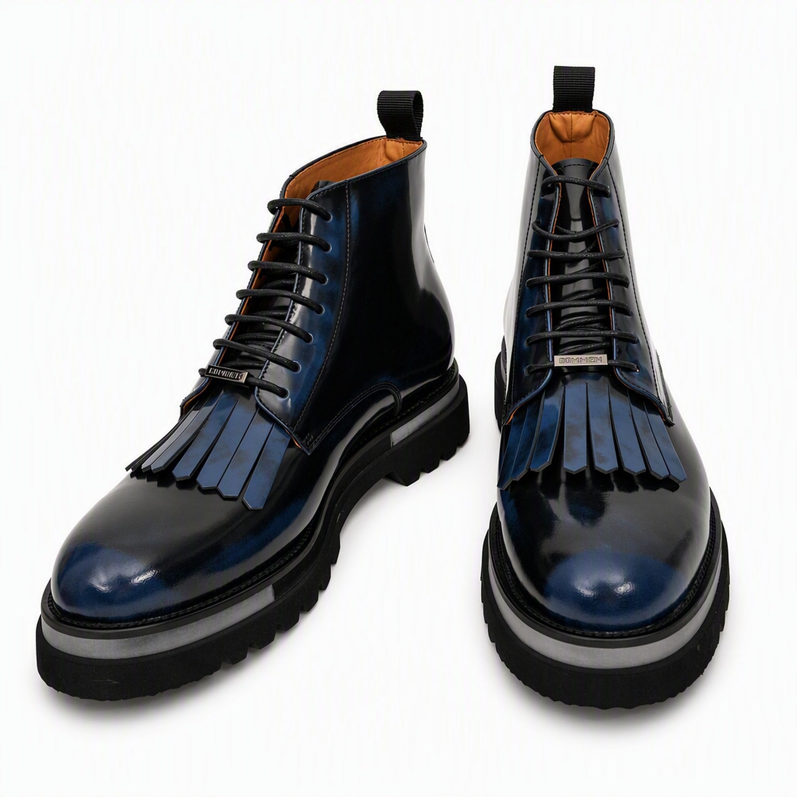 Black Patent Leather Lace-Up Boots