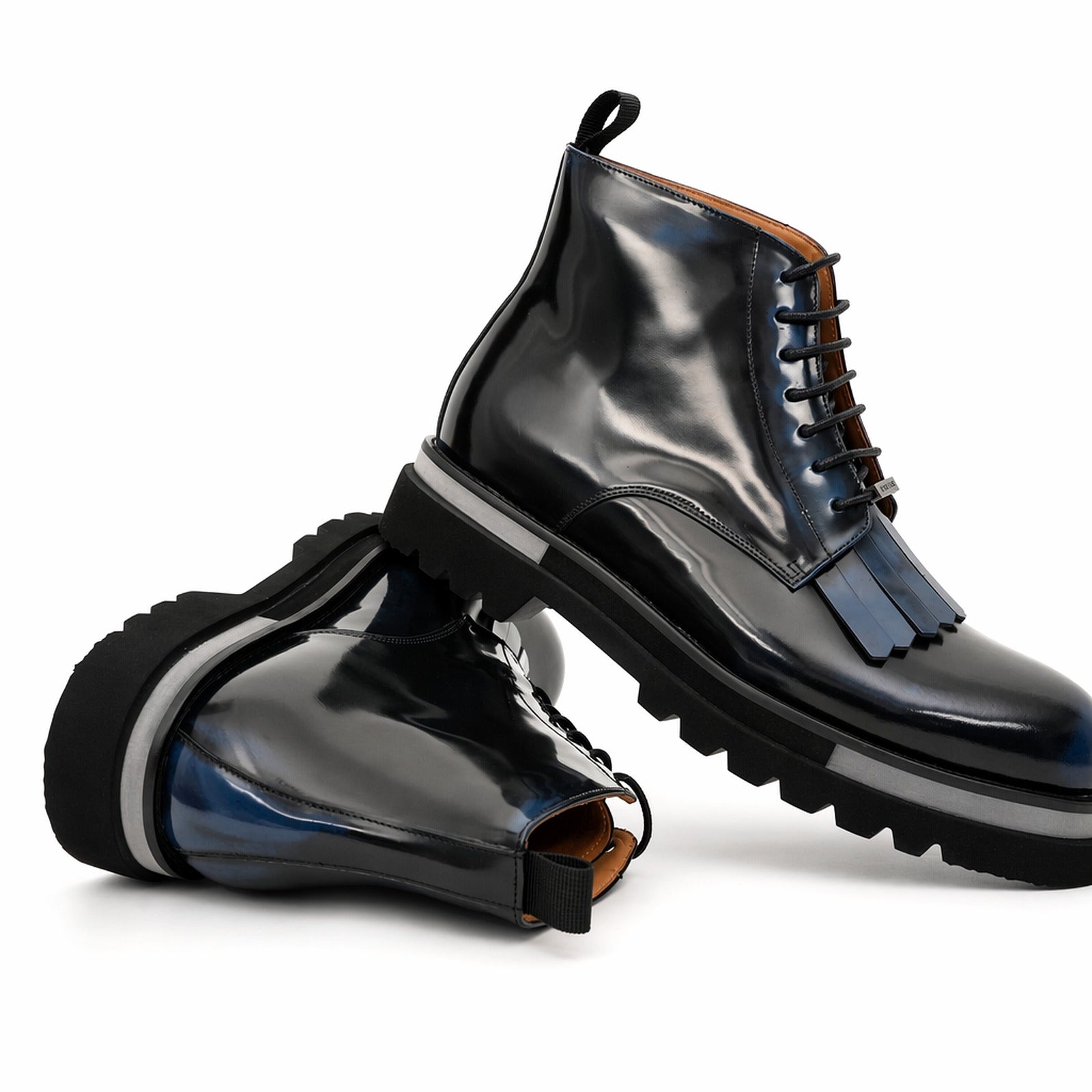 Black Patent Leather Lace-Up Boots