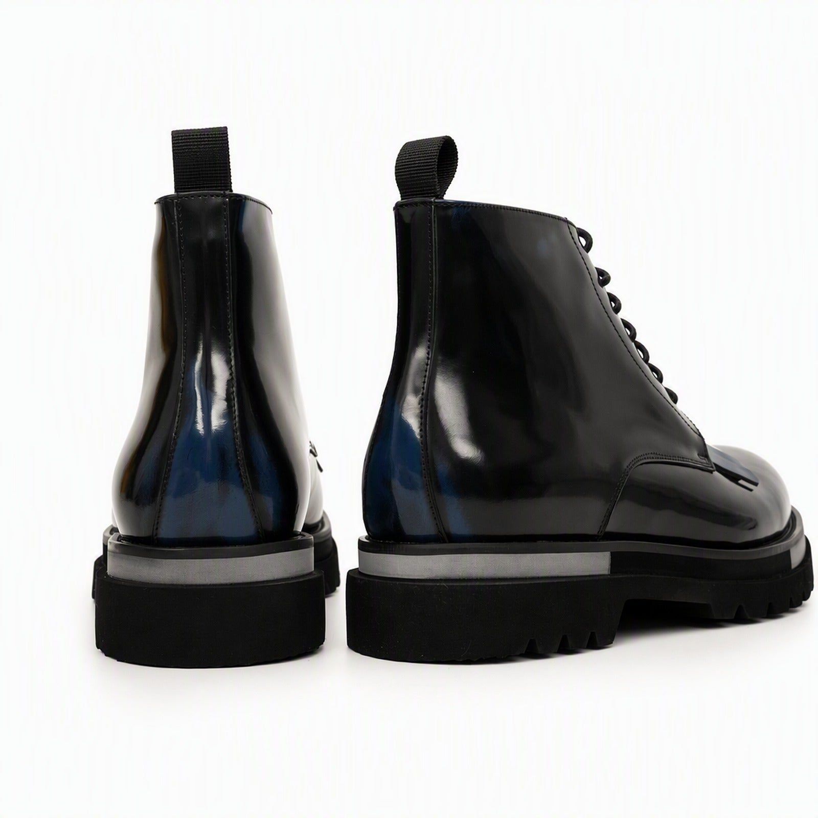 Black Patent Leather Lace-Up Boots