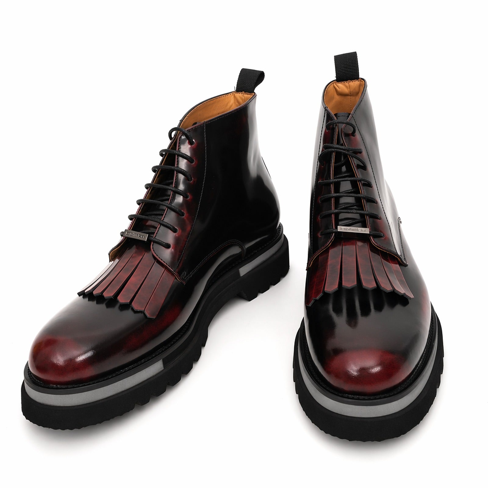 Stivaletti stringati bordeaux con frangia