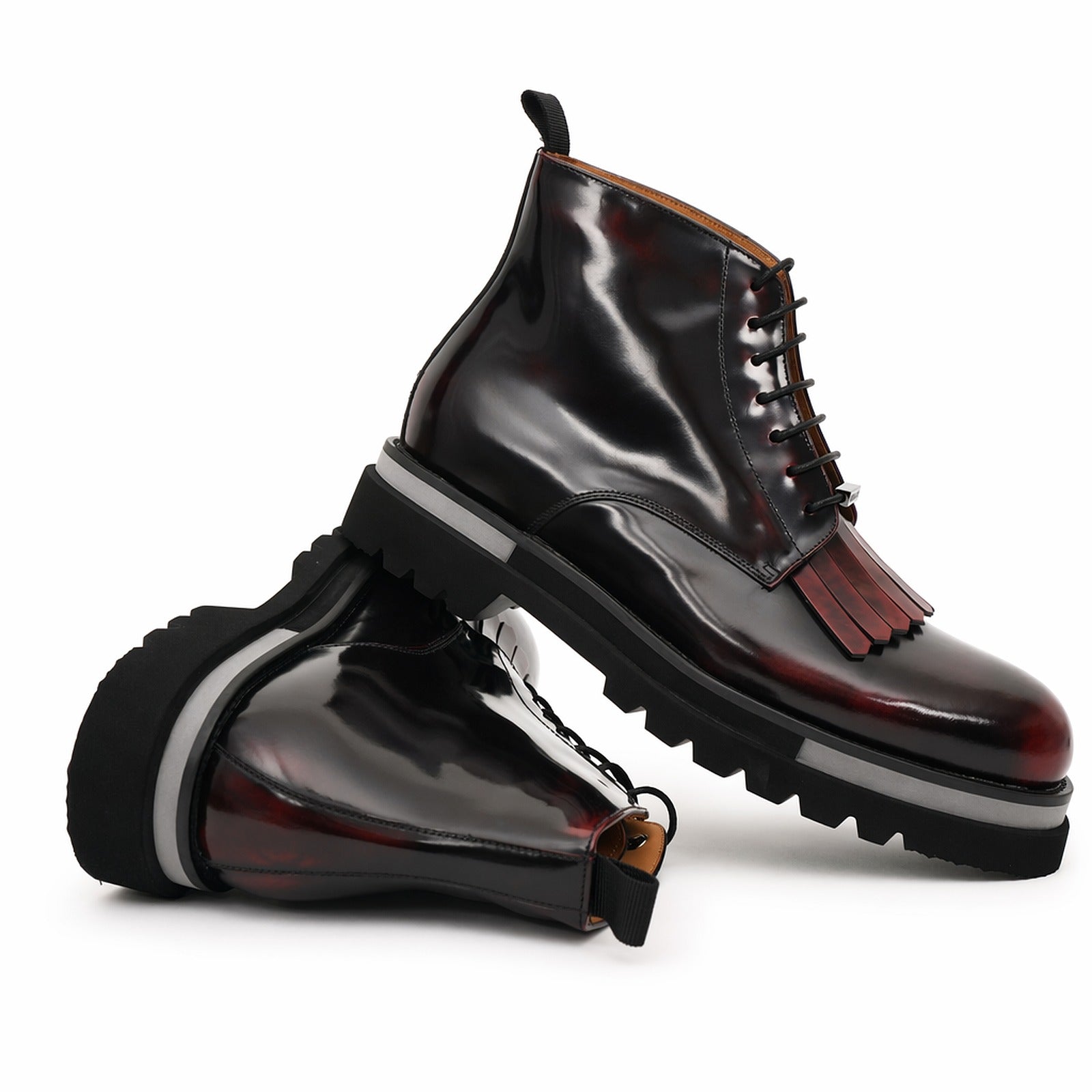 Stivaletti stringati bordeaux con frangia