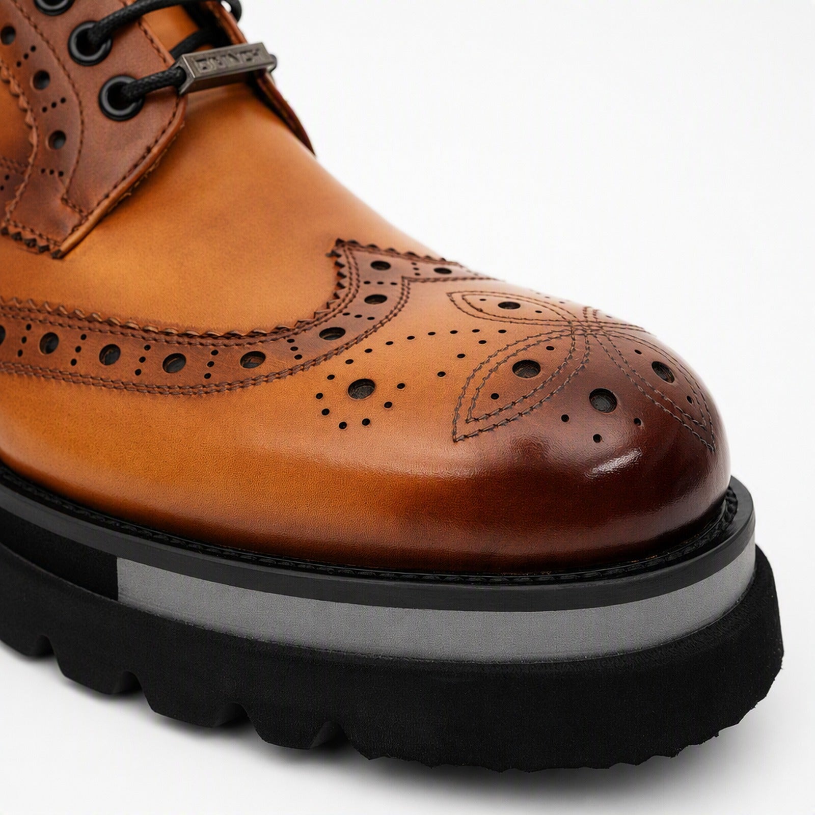 Cognac Brogue Lace-Up Ankle Boots