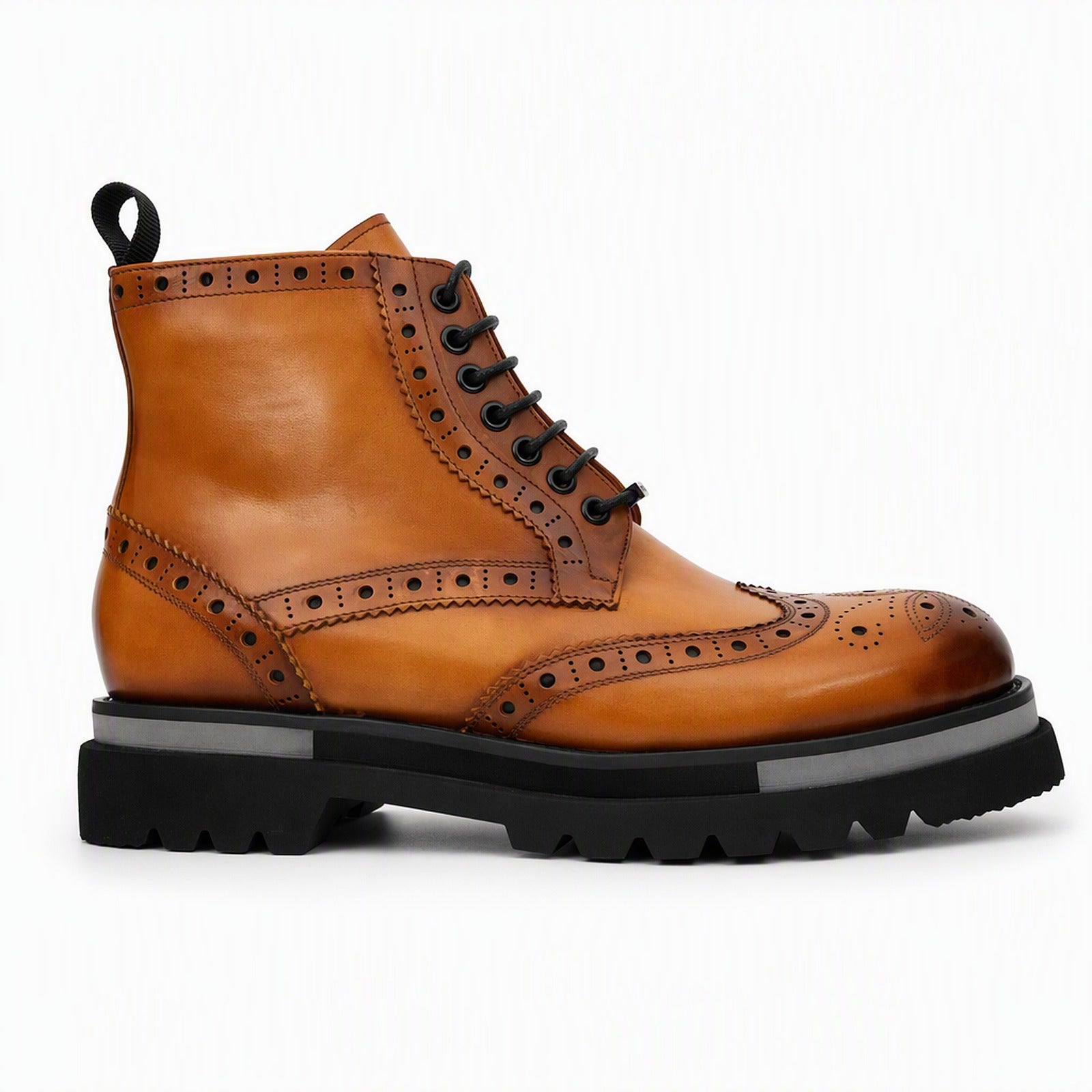 Cognac Brogue Lace-Up Ankle Boots