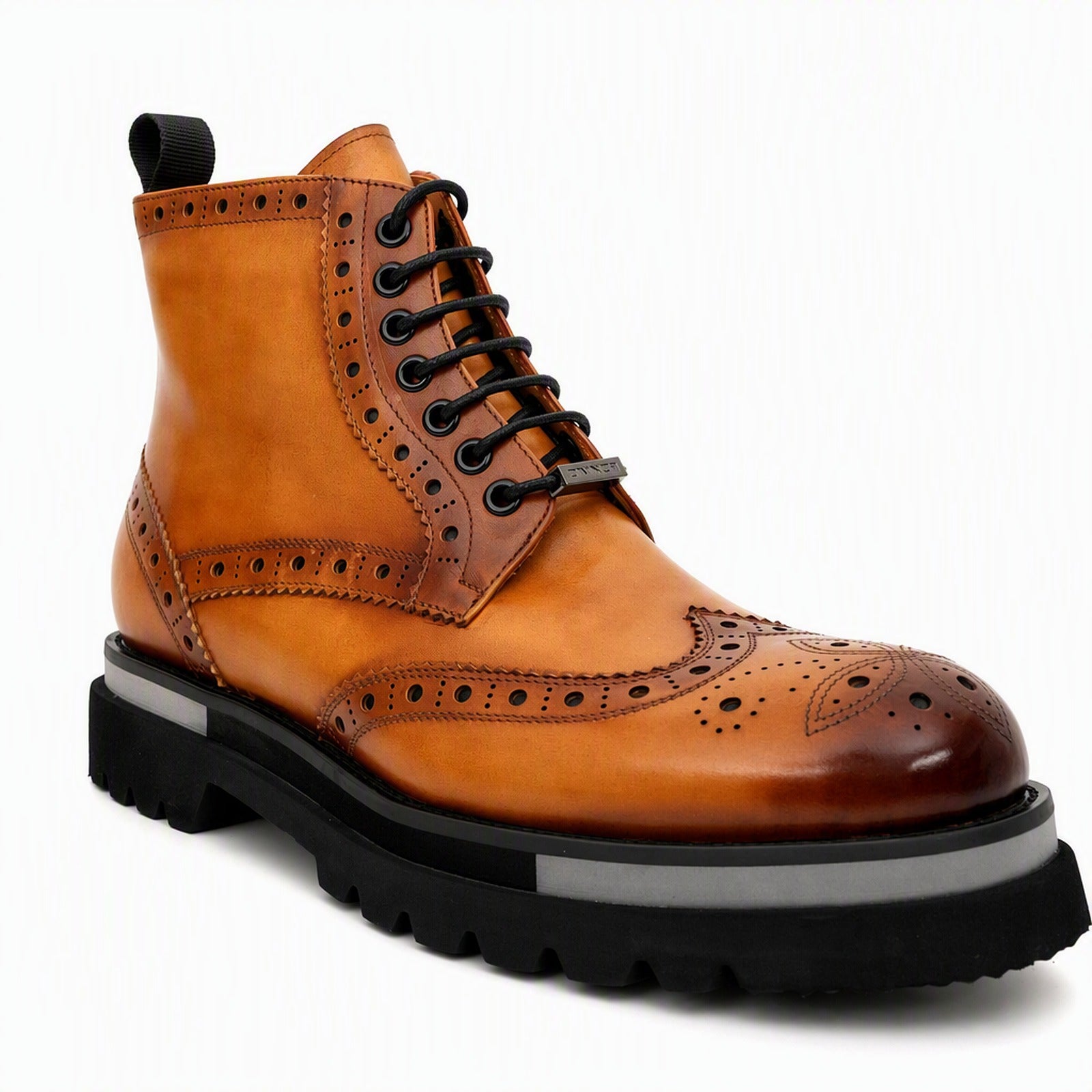 Cognac Brogue Lace-Up Ankle Boots