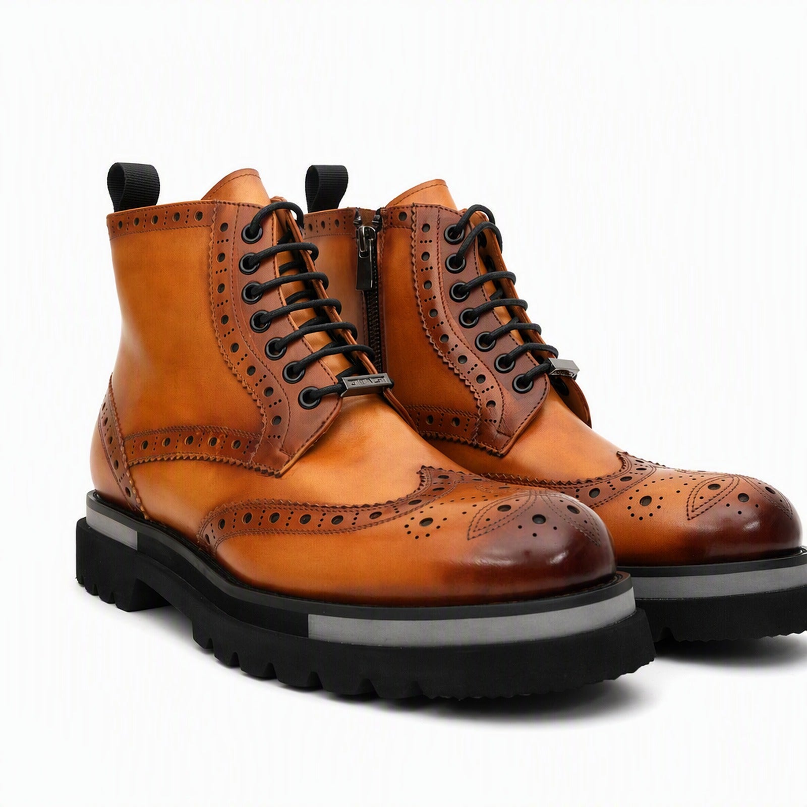 Cognac Brogue Lace-Up Ankle Boots