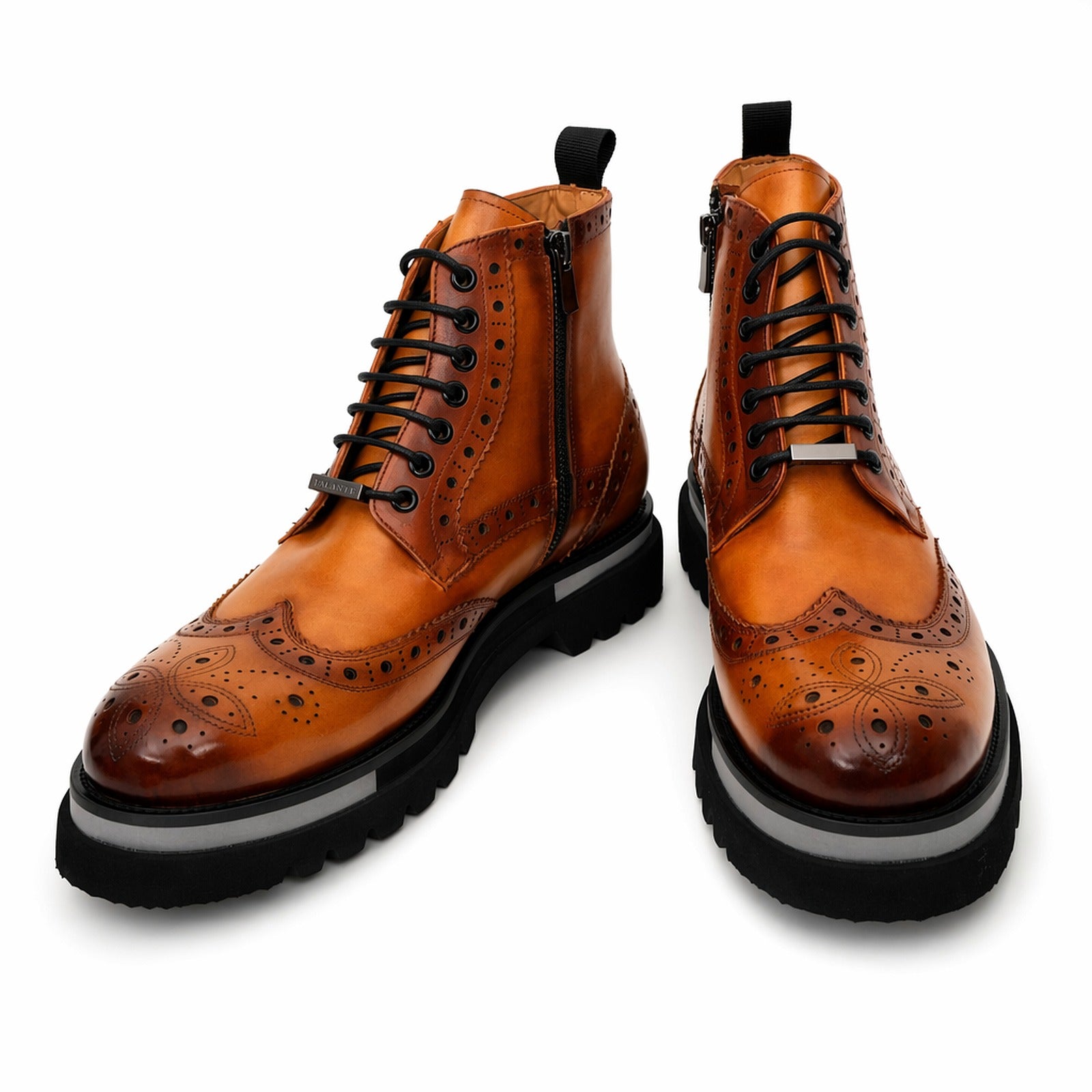Cognac Brogue Lace-Up Ankle Boots