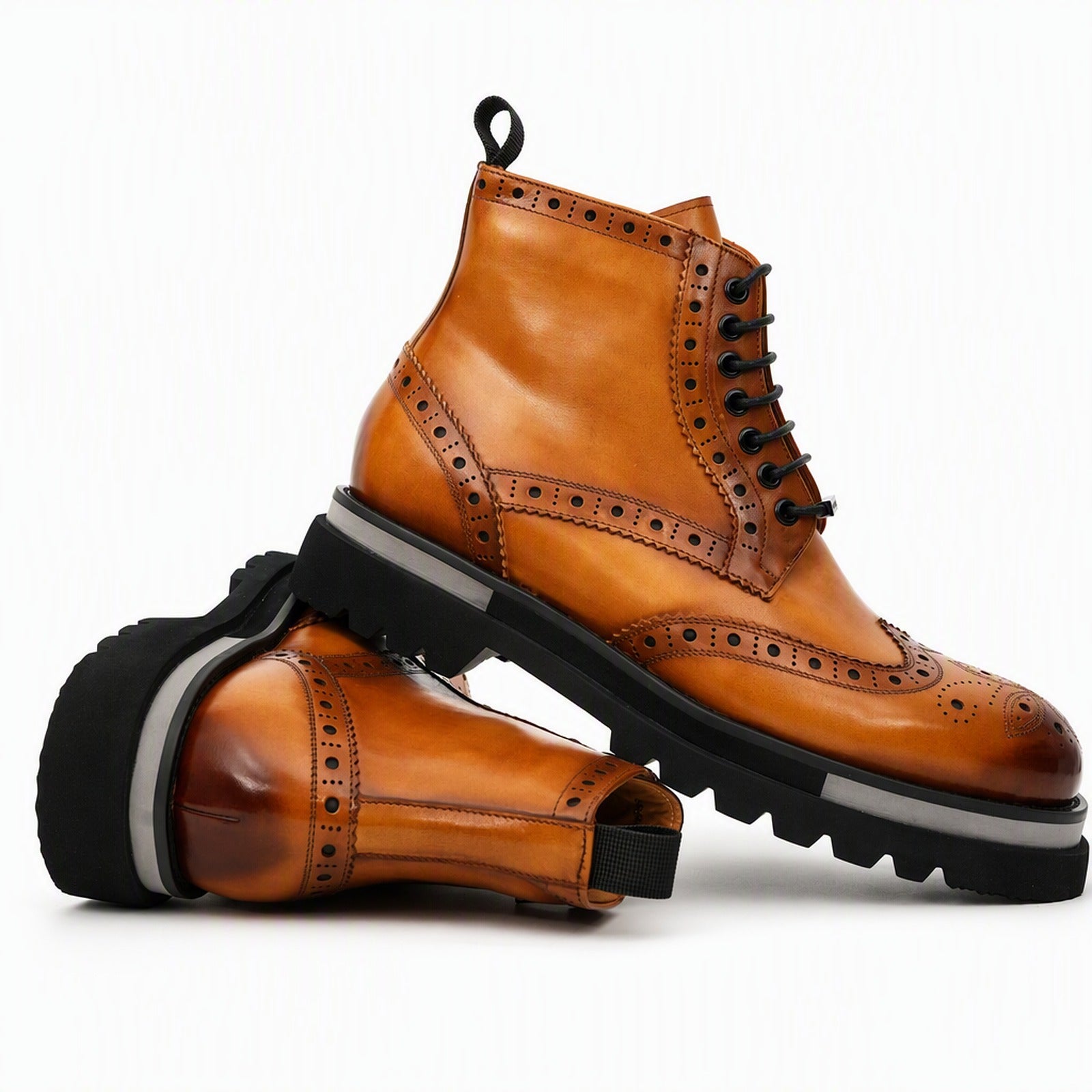 Cognac Brogue Lace-Up Ankle Boots