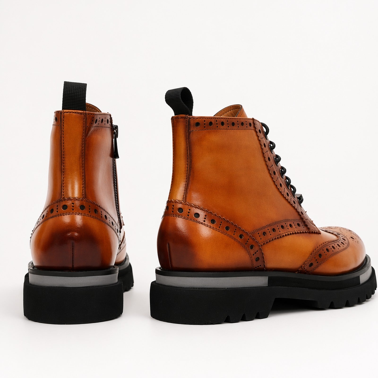 Cognac Brogue Lace-Up Ankle Boots