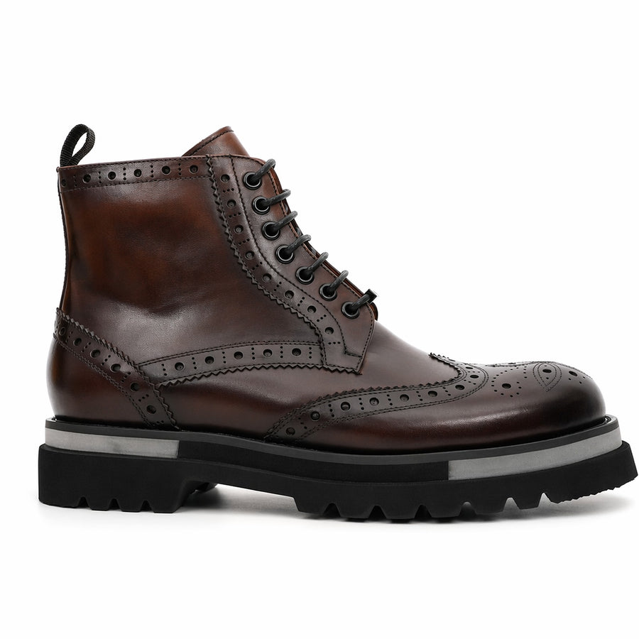 Dark Brown Brogue Lace-Up Ankle Boots