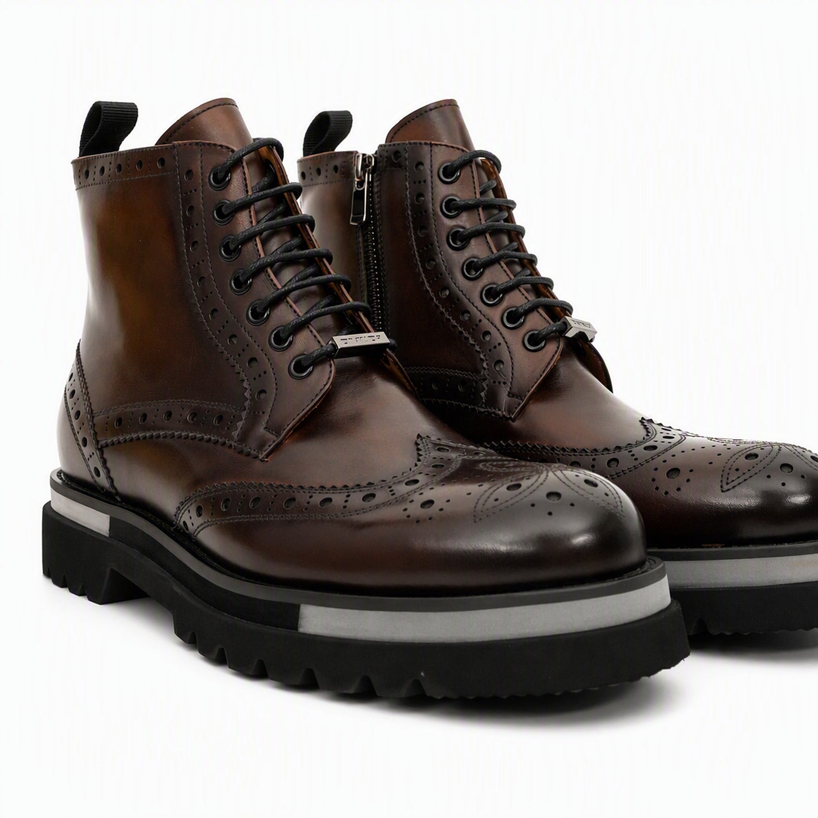 Dark Brown Brogue Lace-Up Ankle Boots