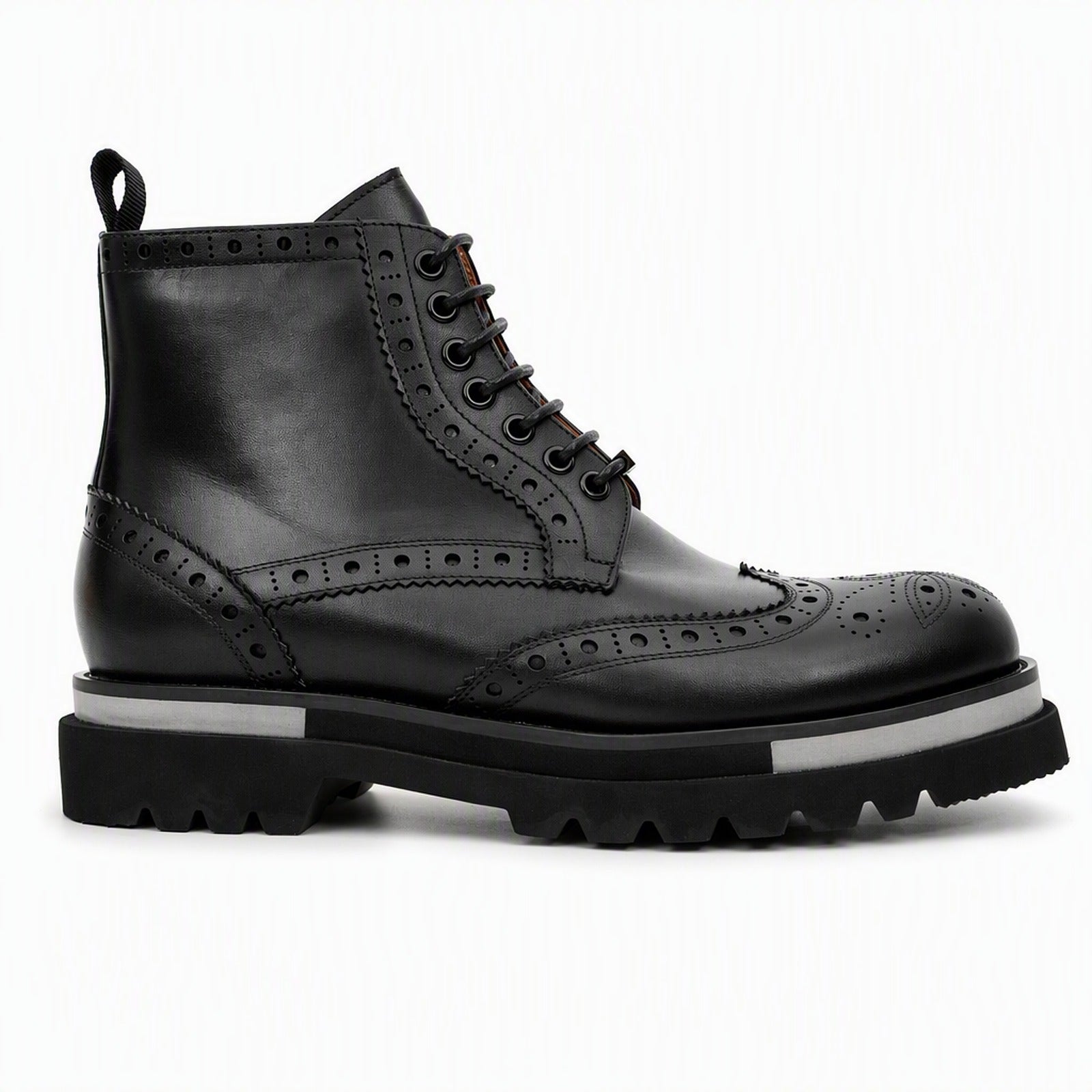 Black Brogue Lace-Up Ankle Boots