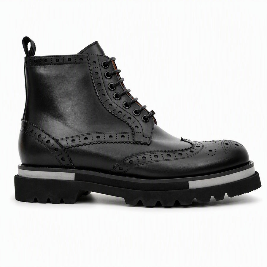 Black Brogue Lace-Up Ankle Boots