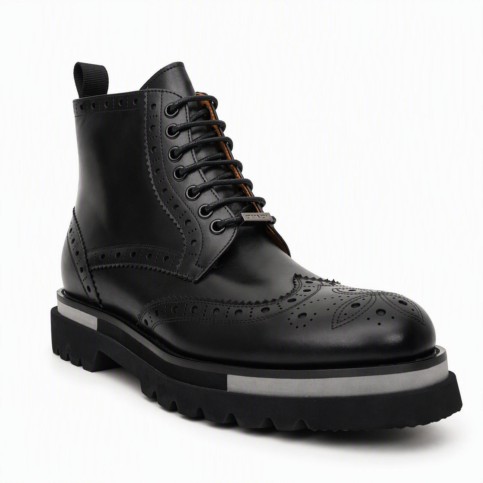 Black Brogue Lace-Up Ankle Boots