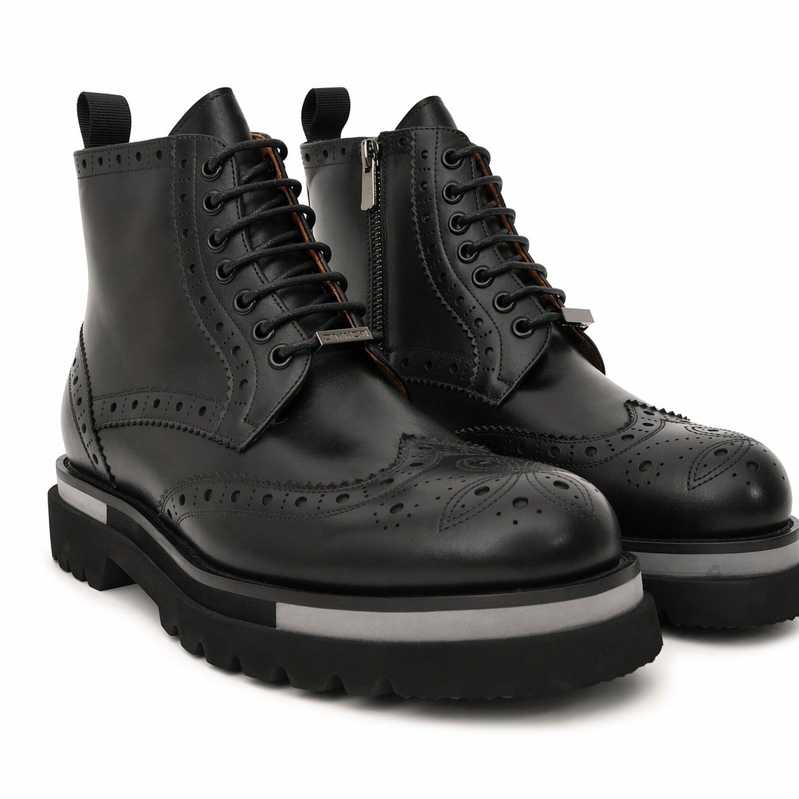 Black Brogue Lace-Up Ankle Boots