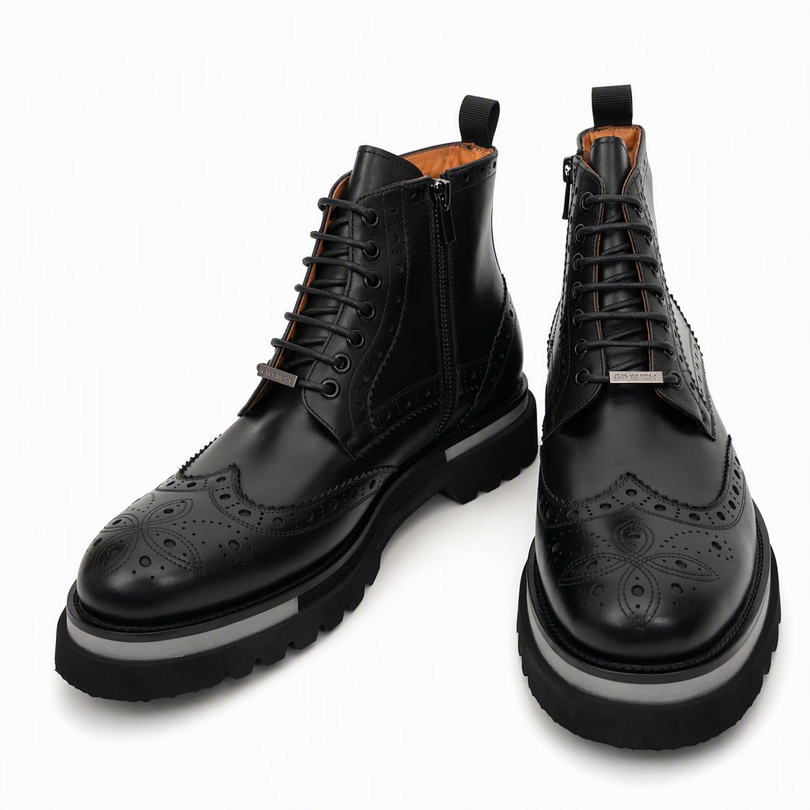 Black Brogue Lace-Up Ankle Boots