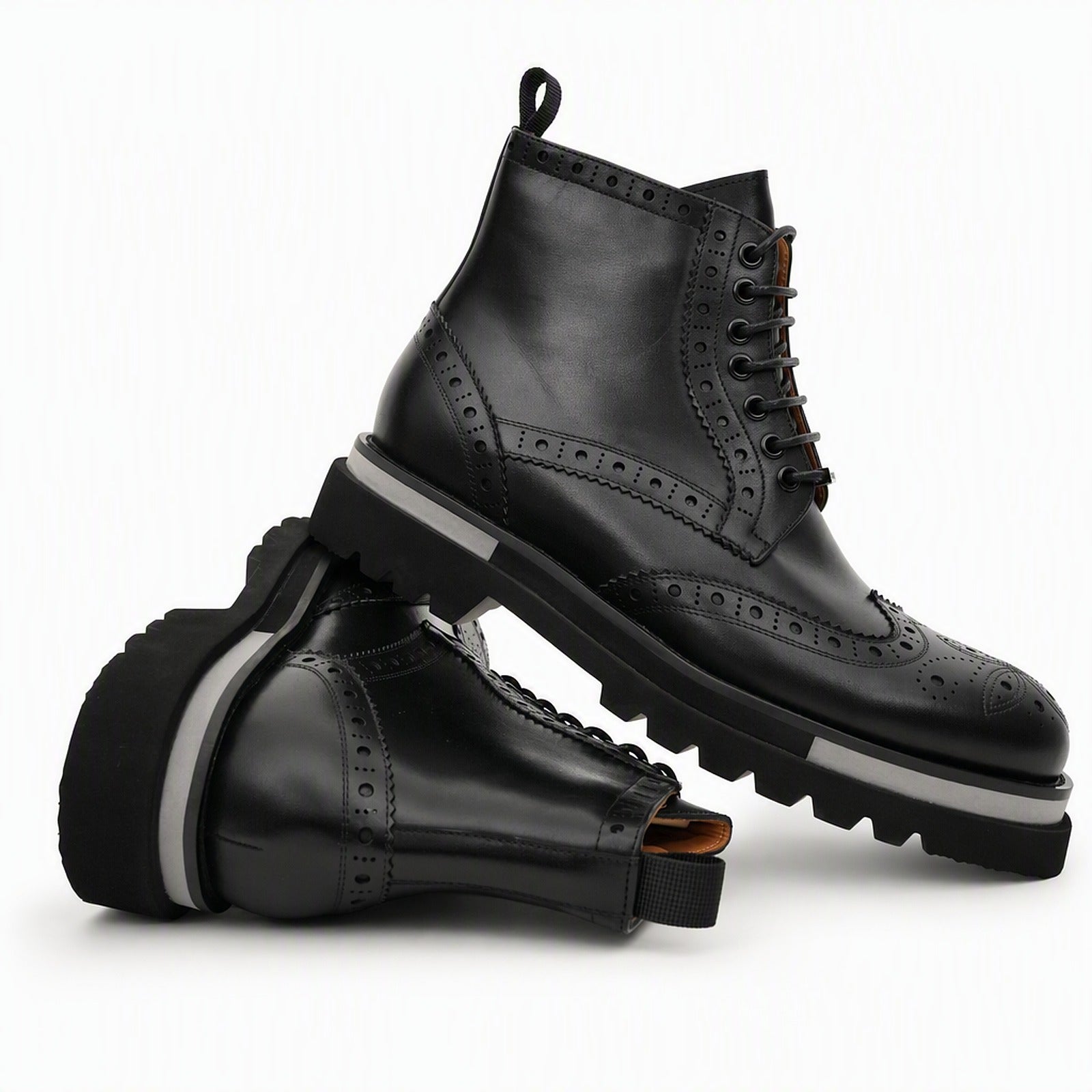 Black Brogue Lace-Up Ankle Boots