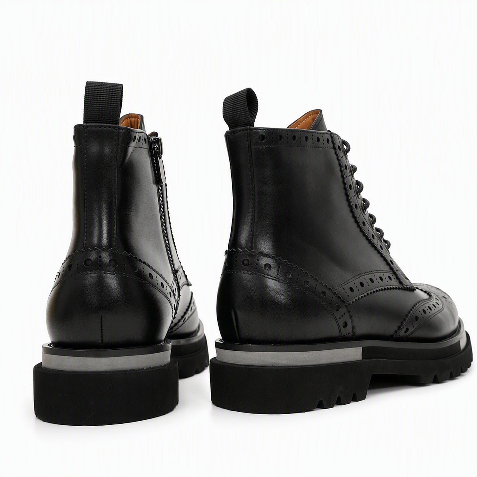 Black Brogue Lace-Up Ankle Boots