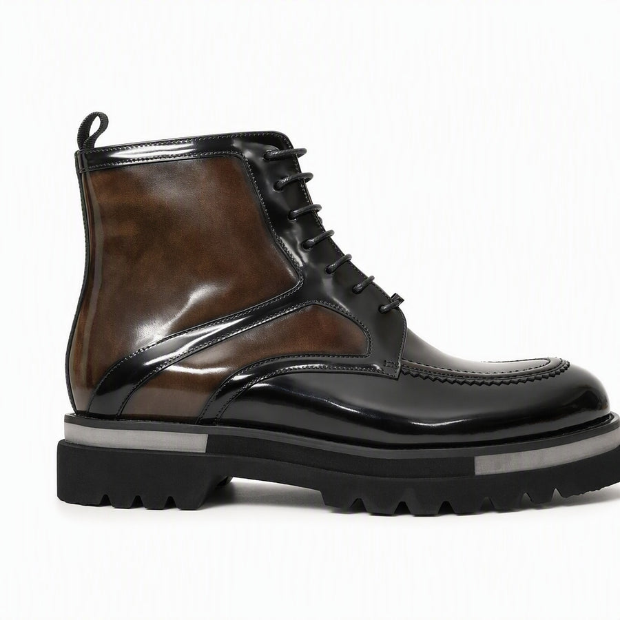 Black & Gold Patina Lace-Up Boots