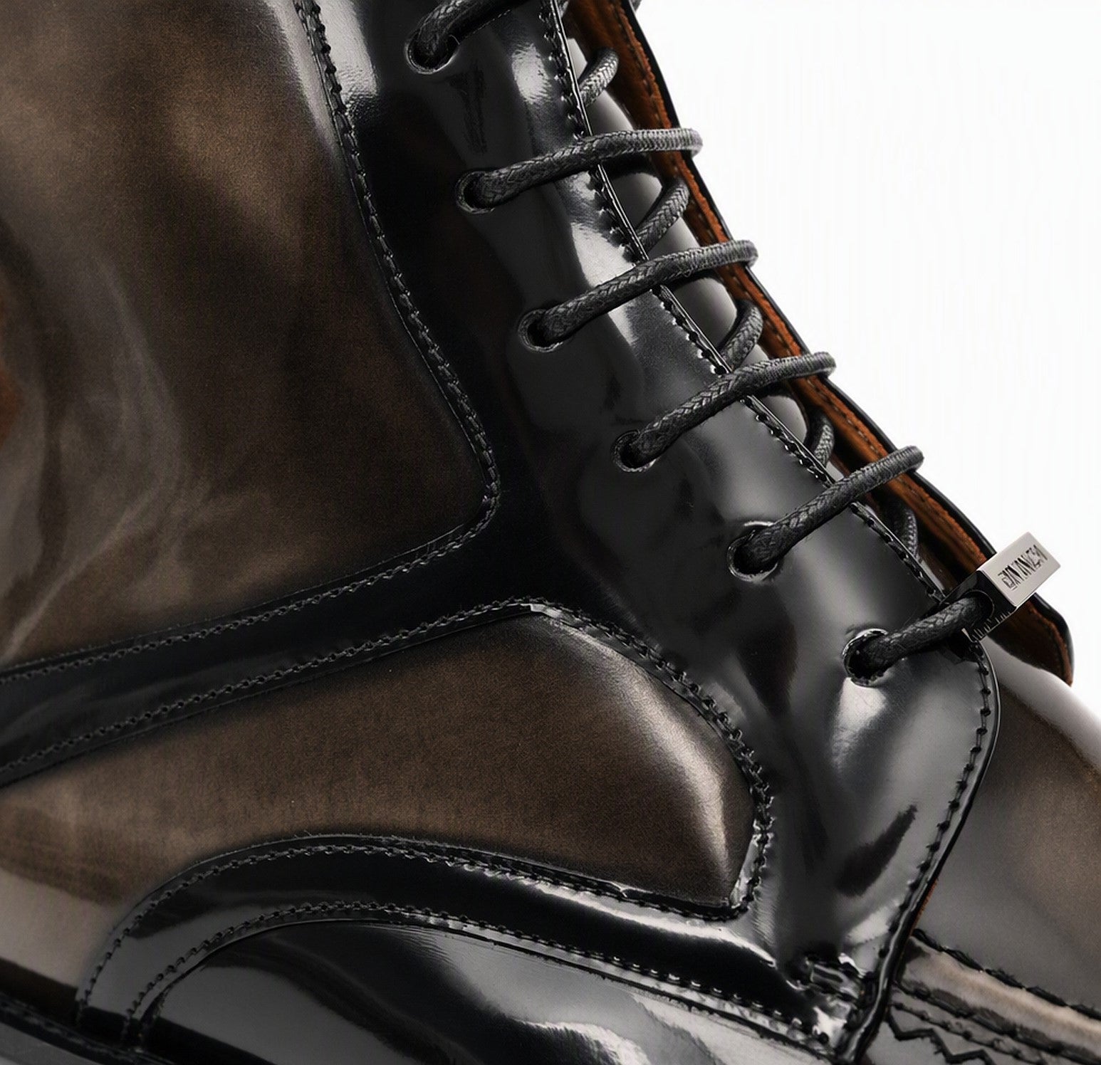 Black & Gold Patina Lace-Up Boots