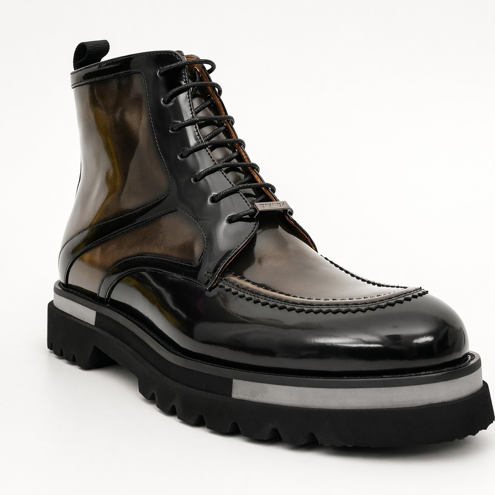 Black & Gold Patina Lace-Up Boots