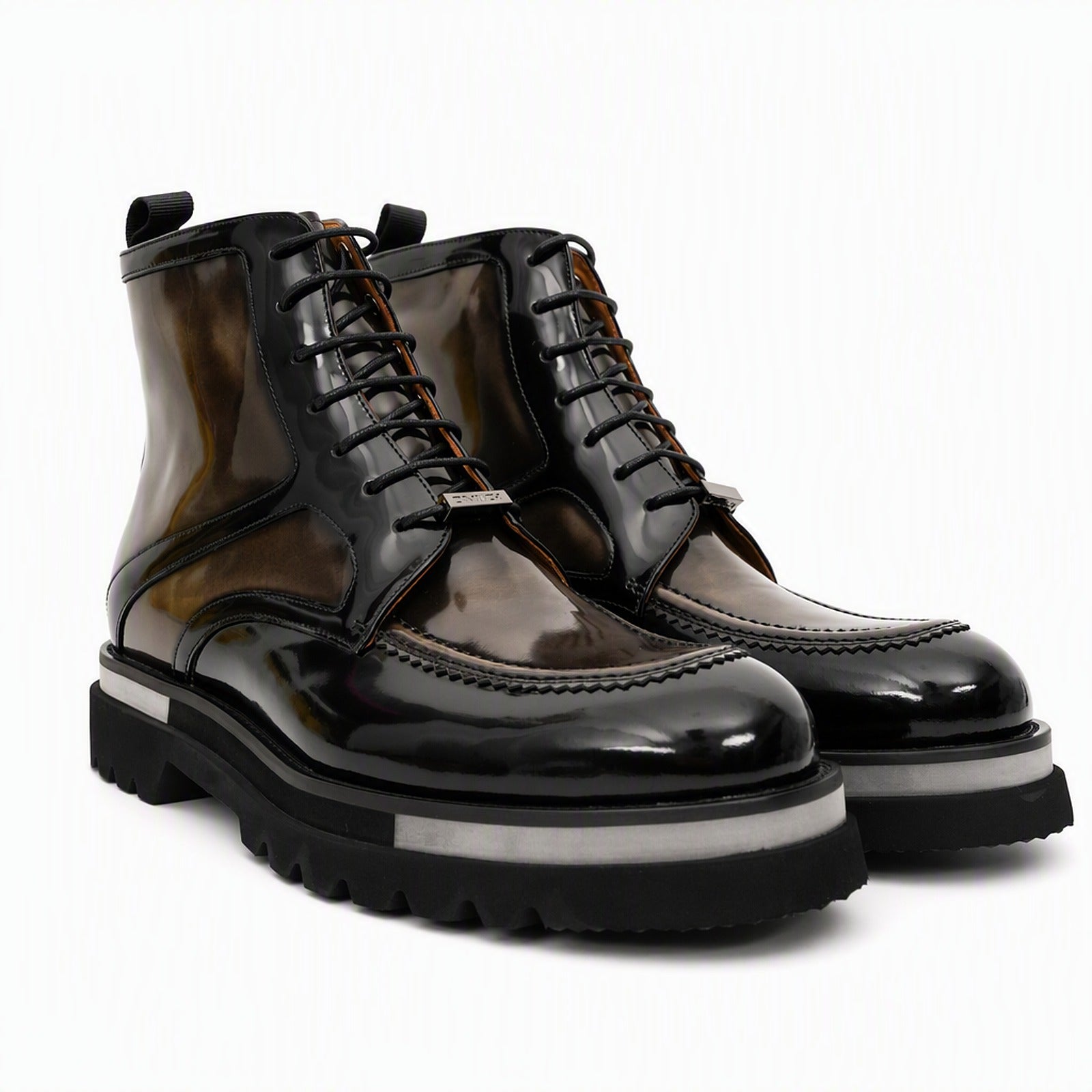 Black & Gold Patina Lace-Up Boots