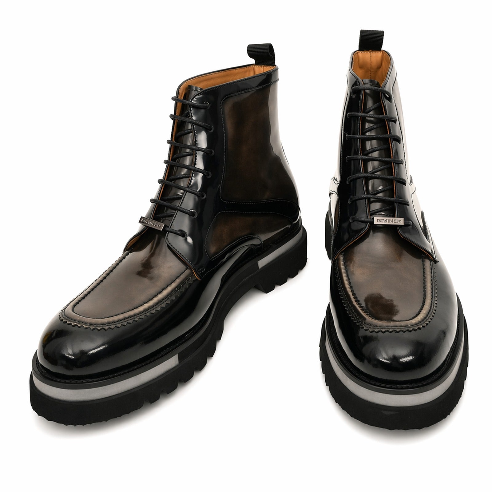Black & Gold Patina Lace-Up Boots