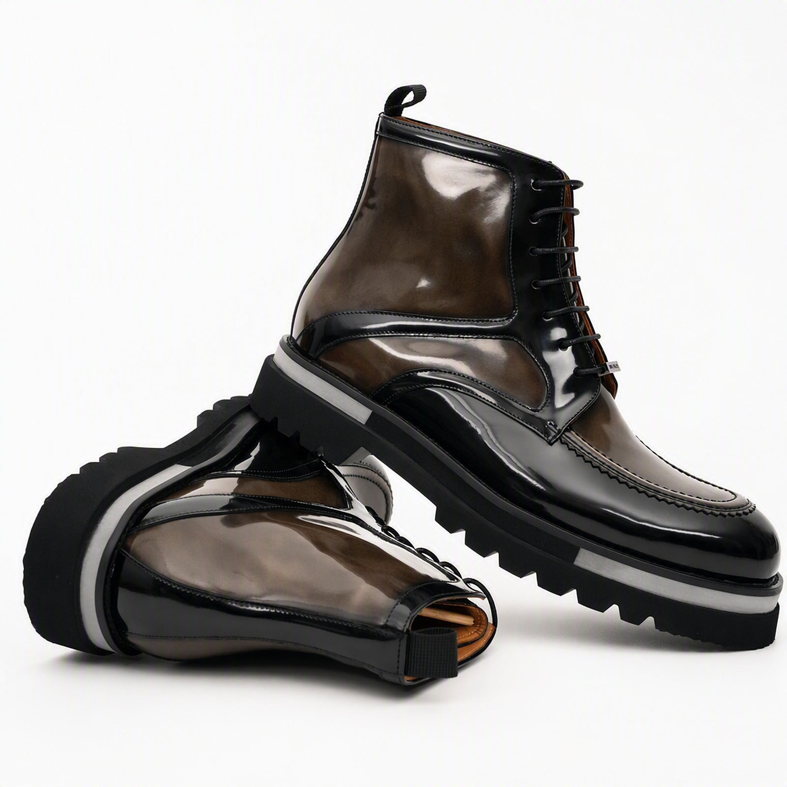 Black & Gold Patina Lace-Up Boots