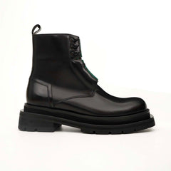 Black Leather Side-Zip Lug Sole Boots