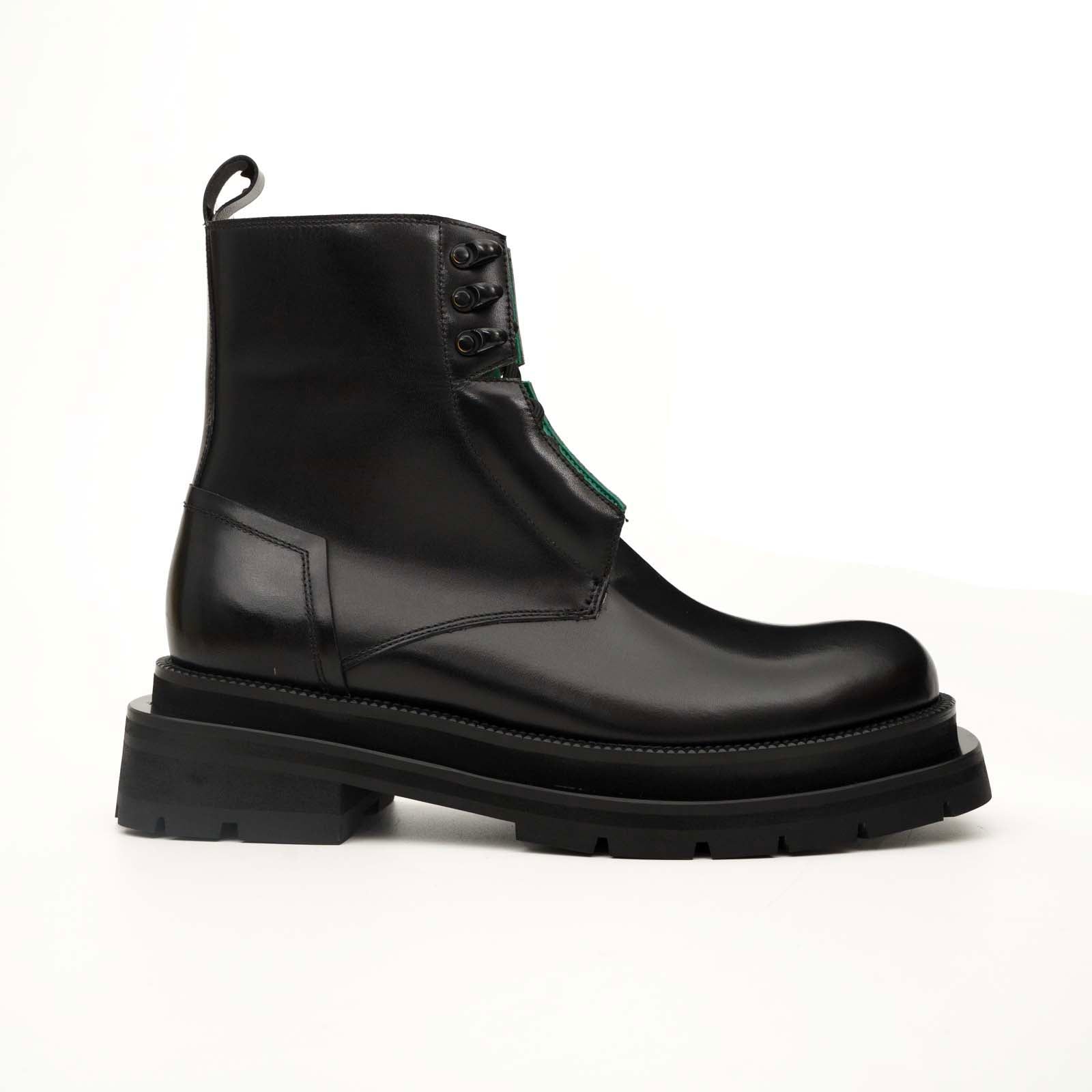 Black Leather Side-Zip Lug Sole Boots