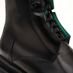 Black Leather Side-Zip Lug Sole Boots